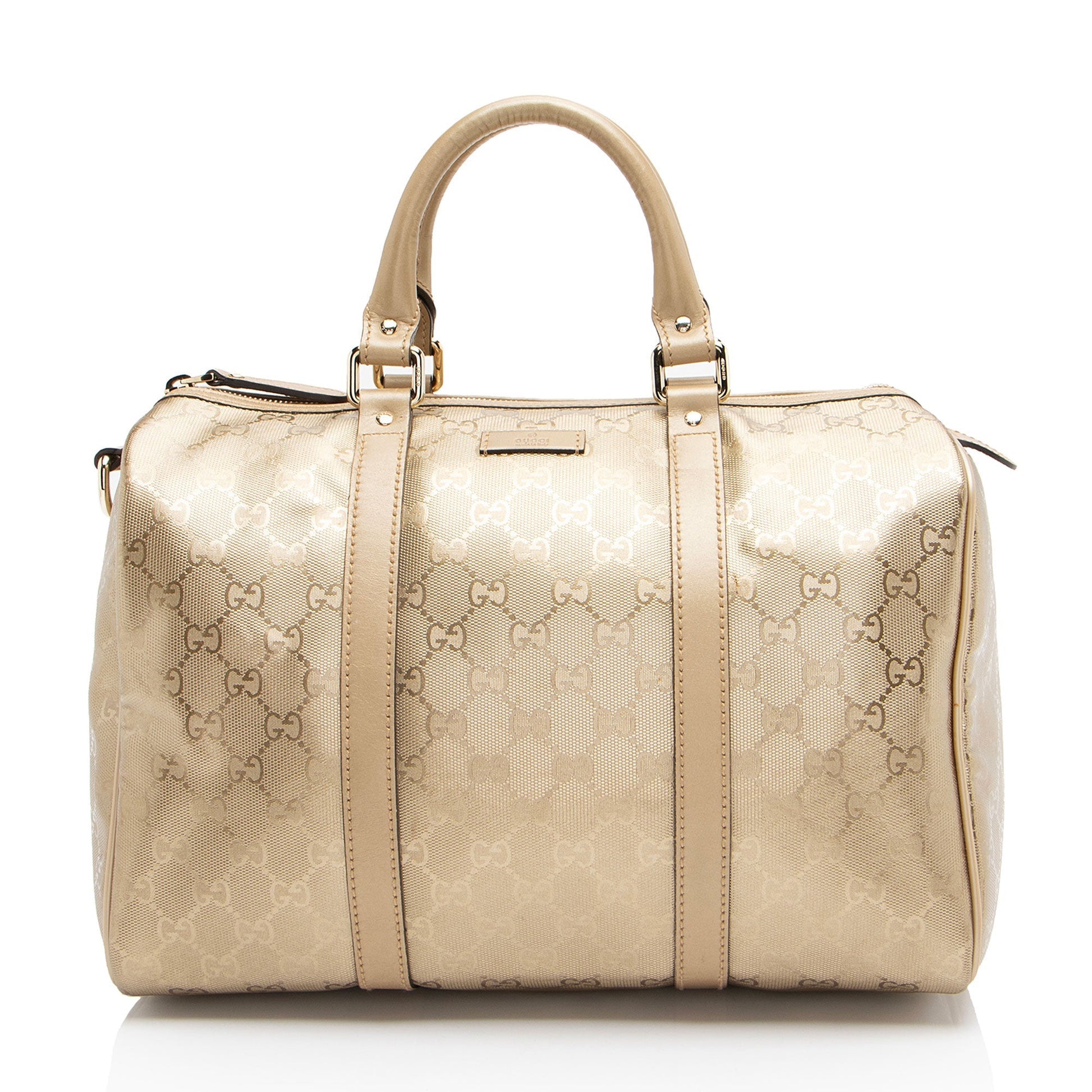 Gucci GG Imprime Joy Boston Leather Canvas Brown Gold Satchel Bag