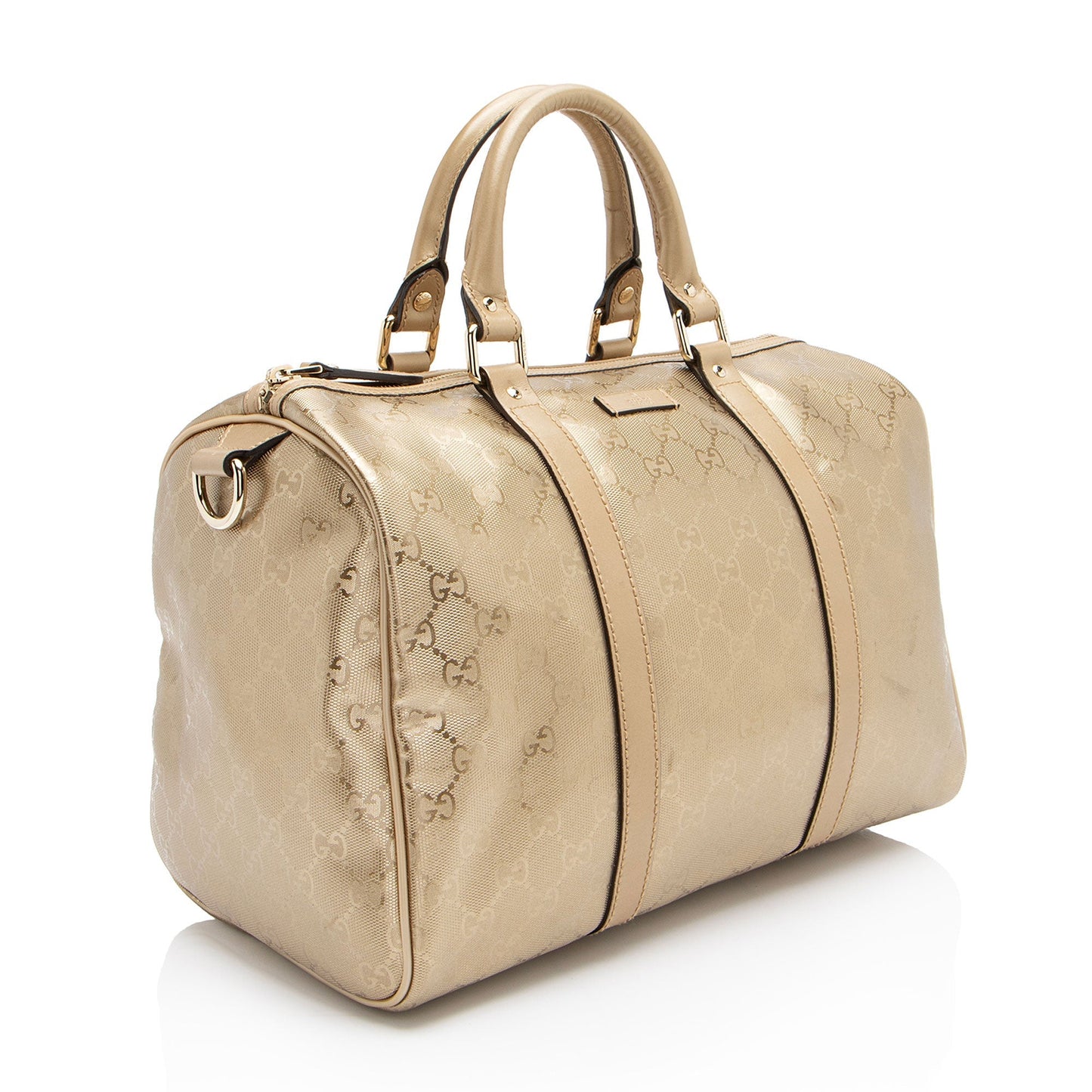 Gucci GG Imprime Joy Boston Leather Canvas Brown Gold Satchel Bag