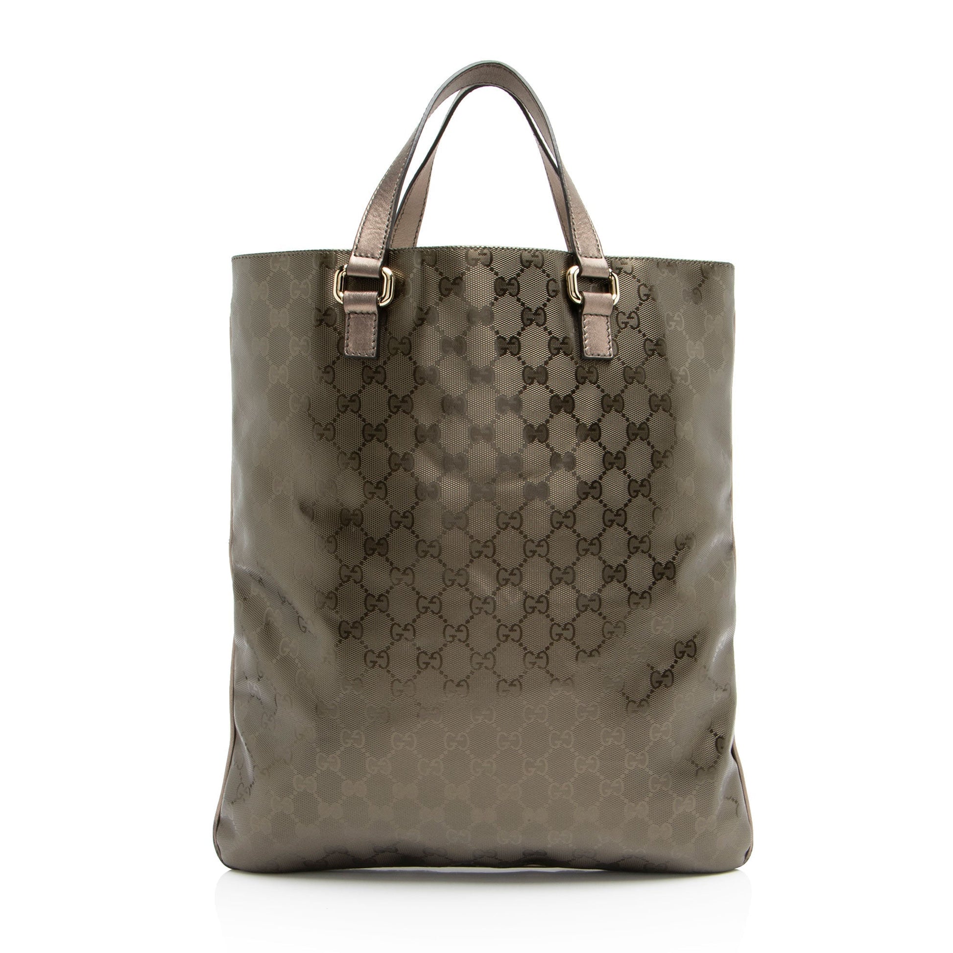 Gucci GG Imprime Leather Canvas Silver Tote Bag