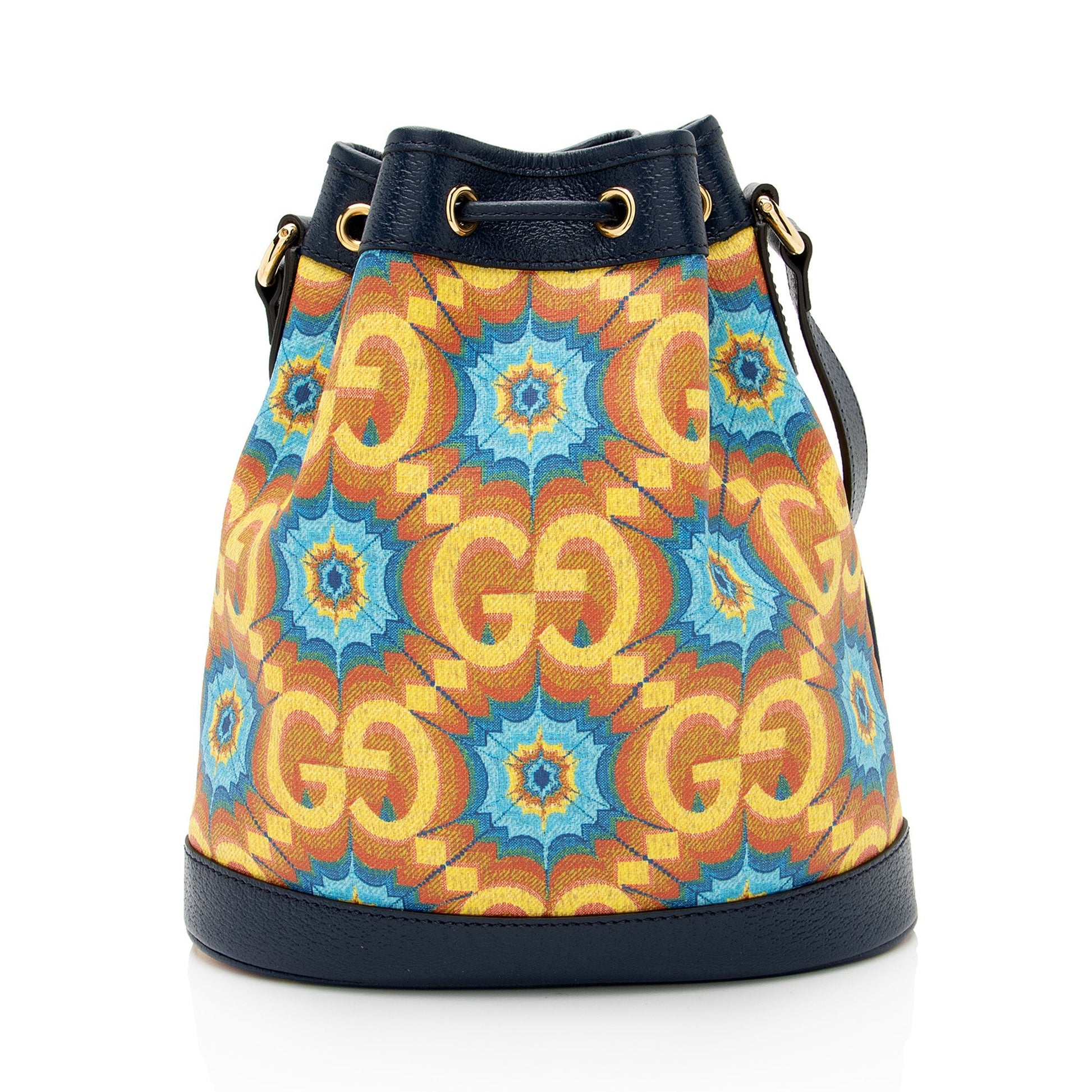 Gucci GG Kaleidoscope 100th Anniversary SHF-kbOcsb Leather Canvas Blue Bucket Crossbody Bag