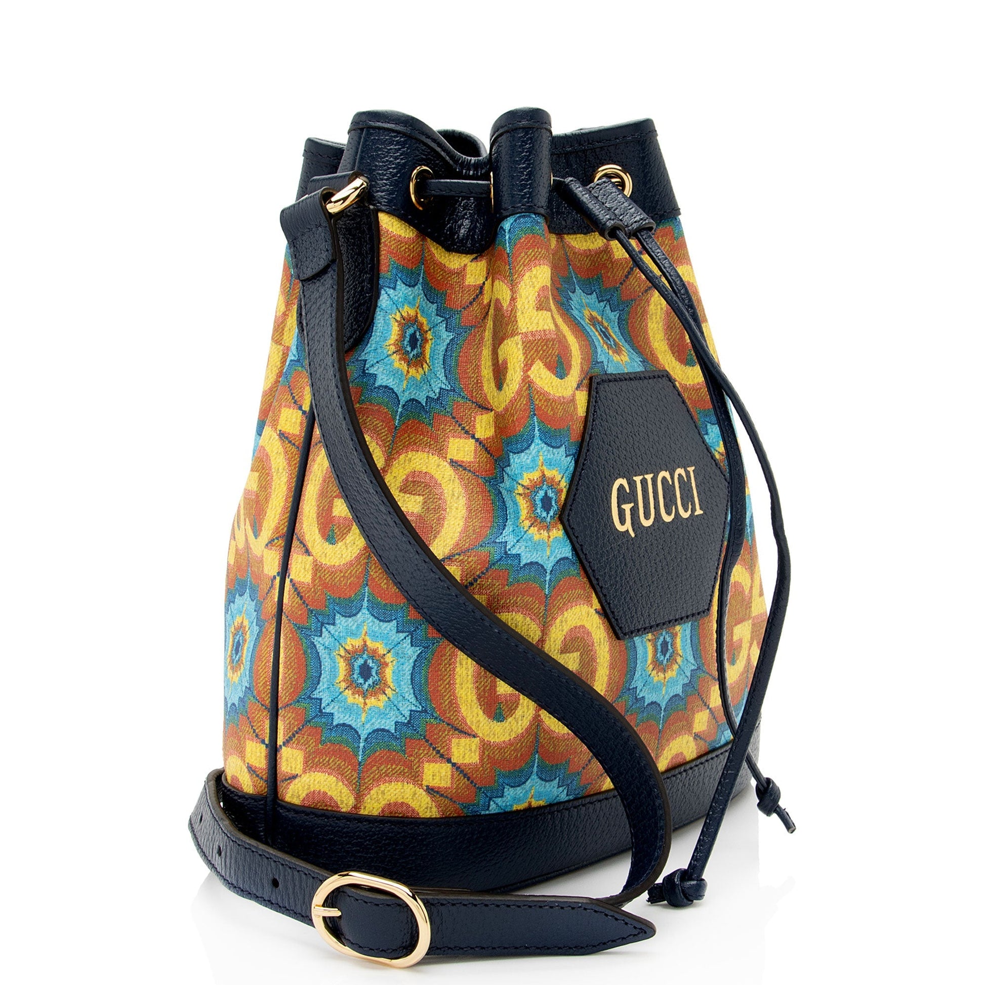Gucci GG Kaleidoscope 100th Anniversary SHF-kbOcsb Leather Canvas Blue Bucket Crossbody Bag