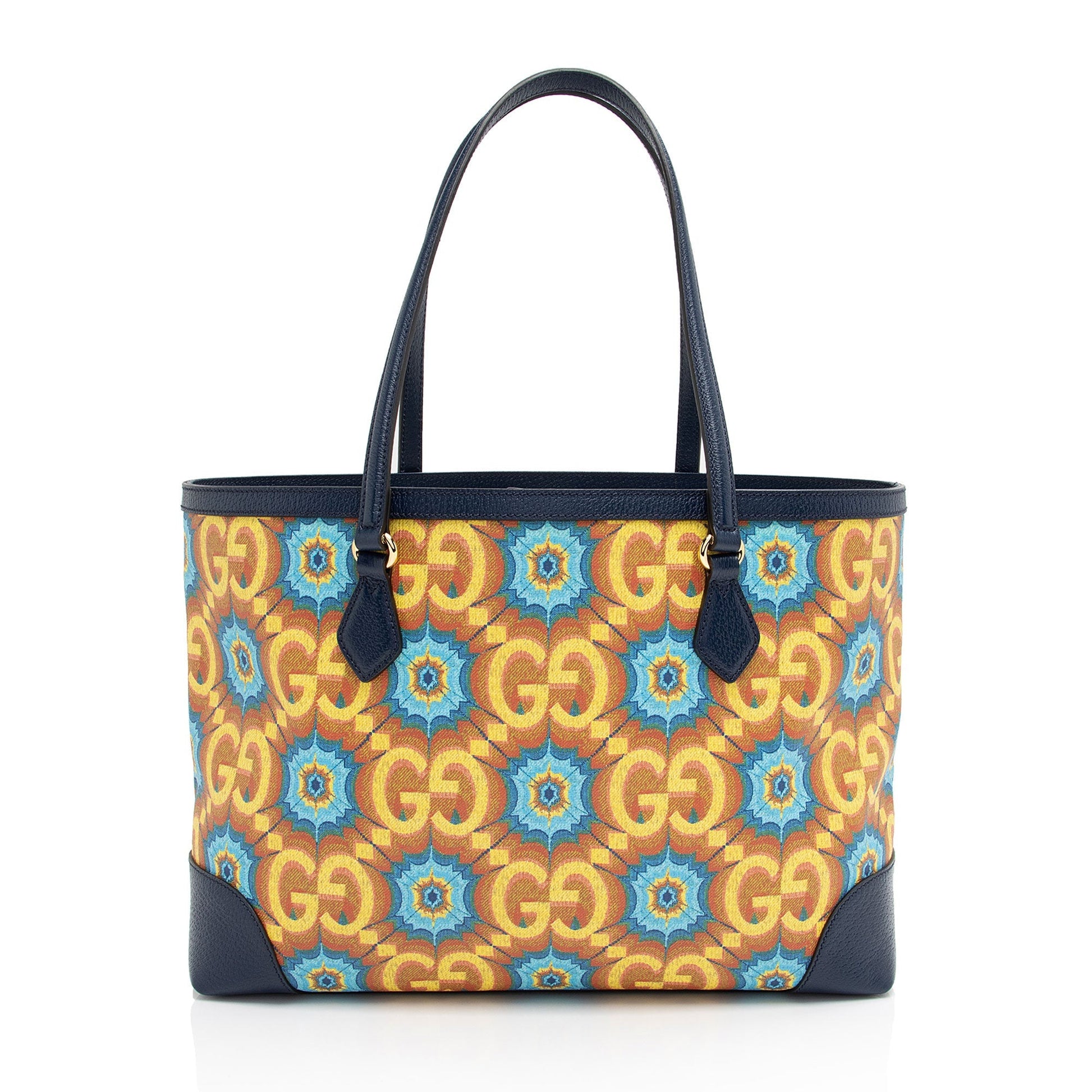 Gucci GG Kaleidoscope 100th Anniversary SHF-vURevc Leather Canvas Blue Medium Tote Bag