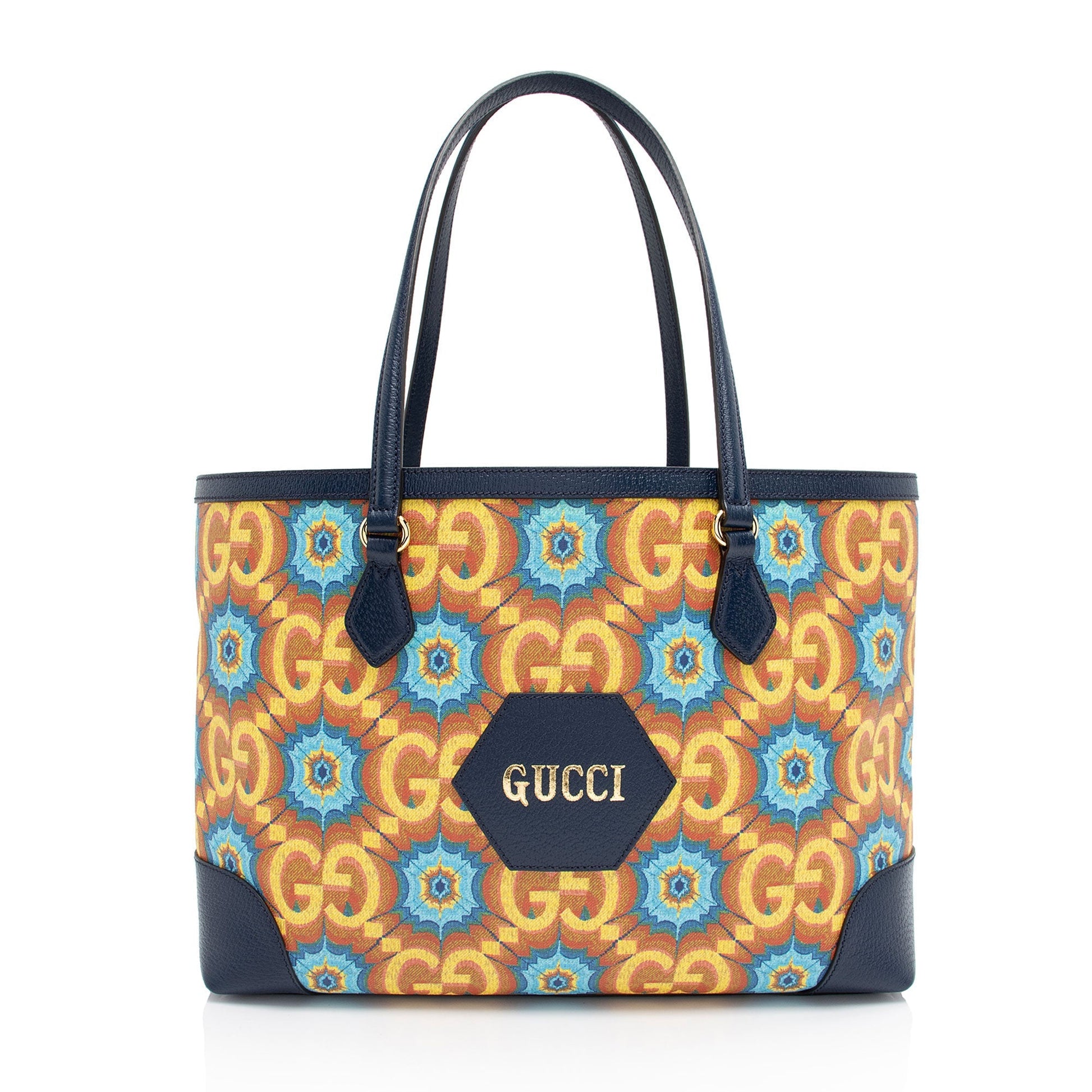 Gucci GG Kaleidoscope 100th Anniversary SHF-vURevc Leather Canvas Blue Medium Tote Bag