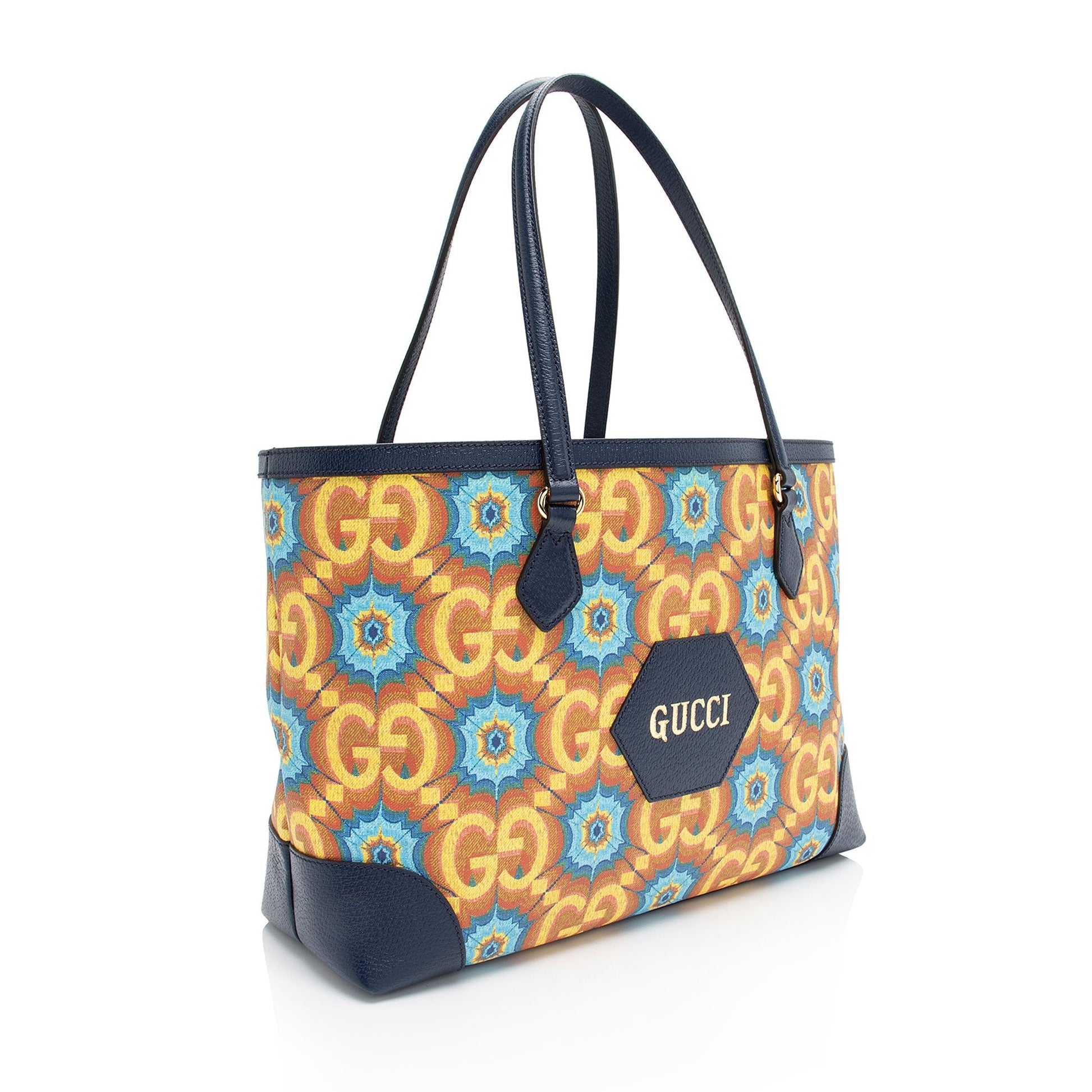 Gucci GG Kaleidoscope 100th Anniversary SHF-vURevc Leather Canvas Blue Medium Tote Bag