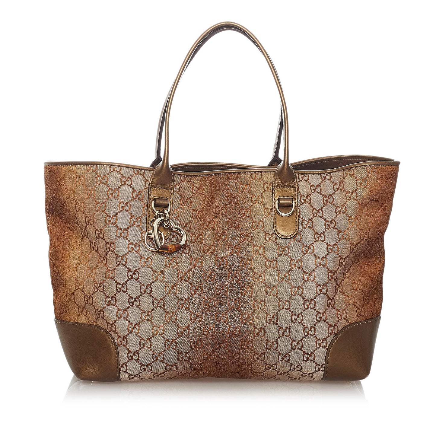Gucci GG Lurex Heart Bit SHG Canvas Calf Brown Tote Bag