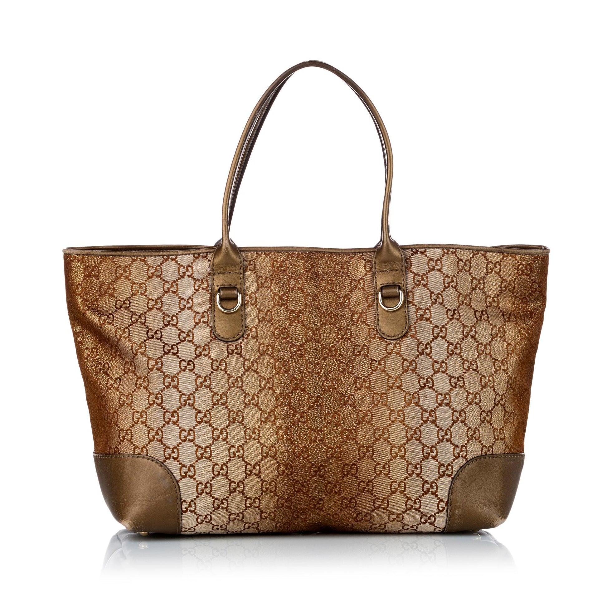 Gucci GG Lurex Heart Bit SHG Canvas Calf Gold Tote Bag