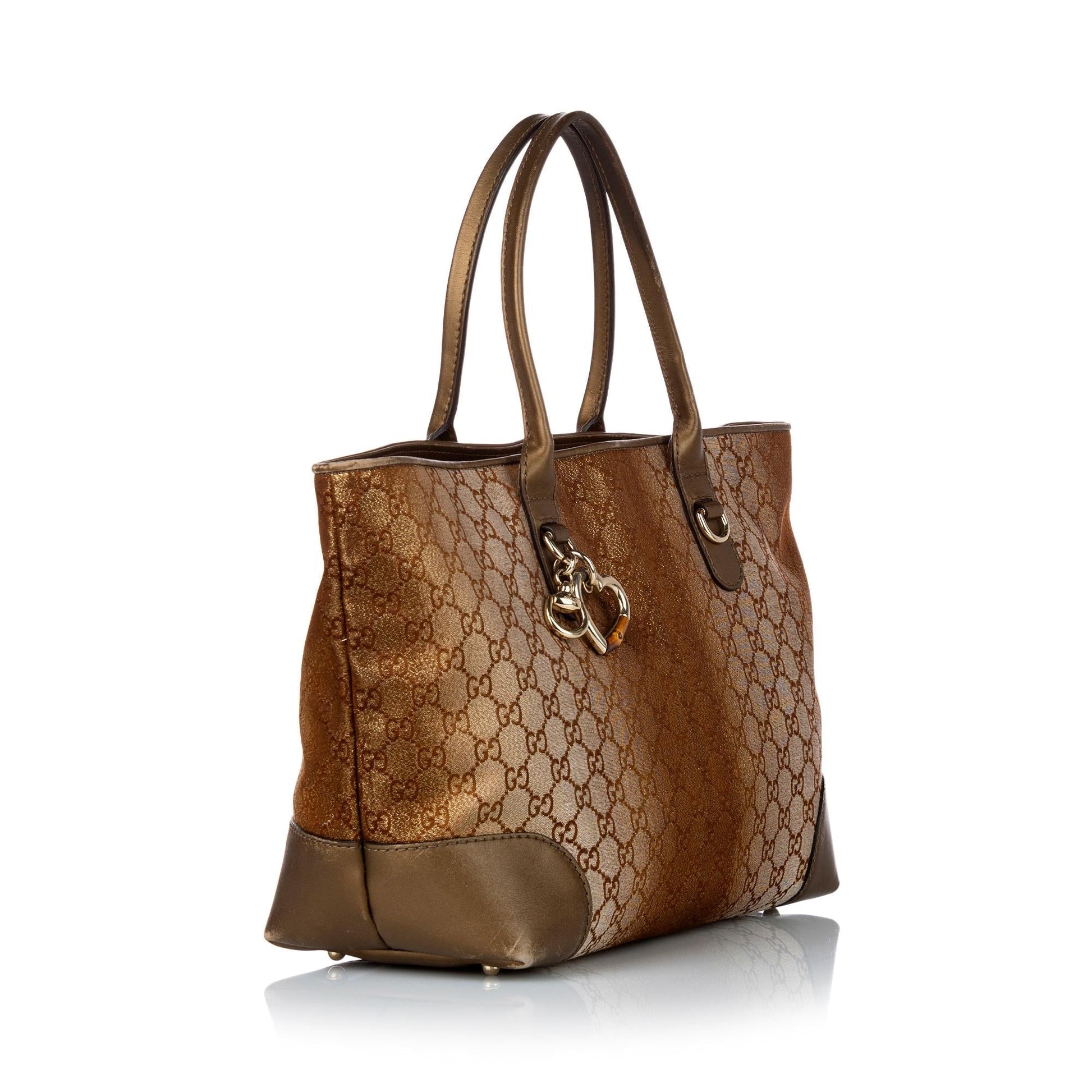 Gucci GG Lurex Heart Bit SHG Canvas Calf Gold Tote Bag