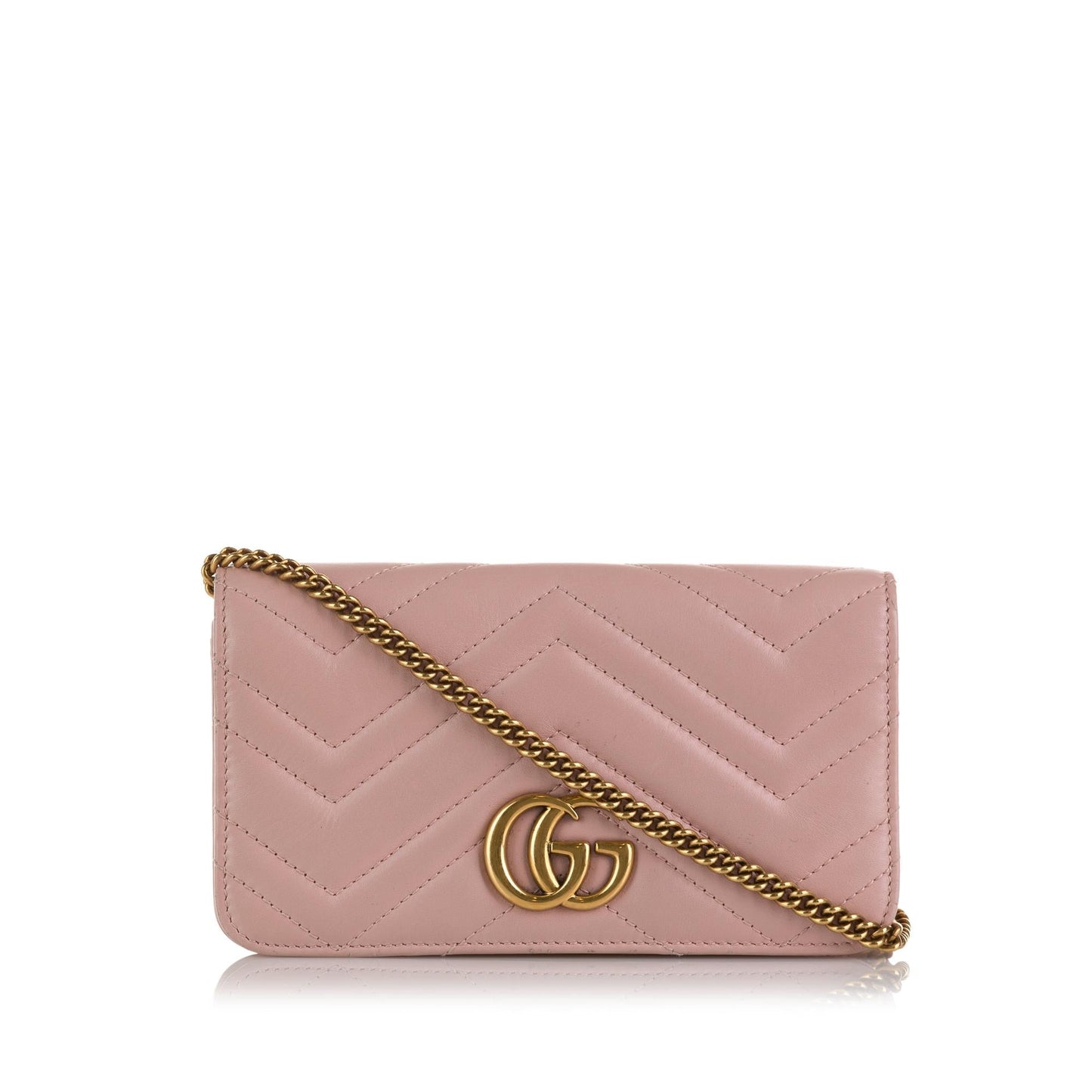Gucci GG Marmont SHG-7yduIS Calf Pink Chain Flap Crossbody Bag