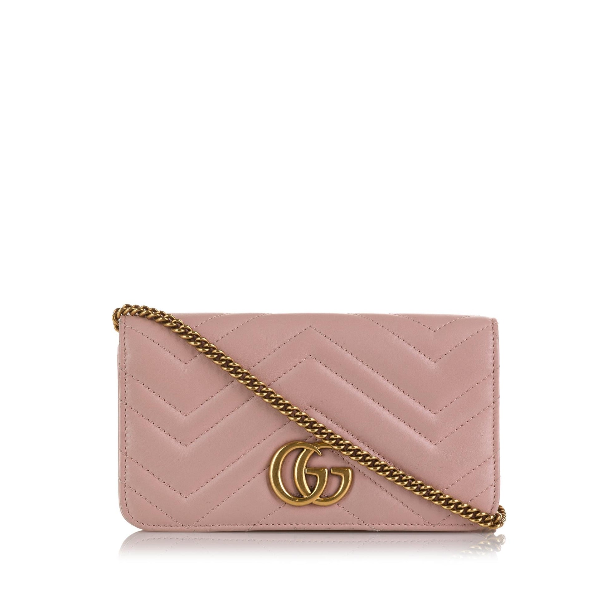 Gucci GG Marmont SHG-7yduIS Calf Pink Chain Flap Crossbody Bag