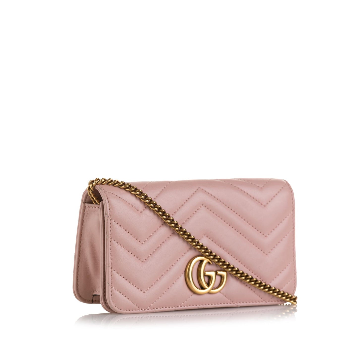 Gucci GG Marmont SHG-7yduIS Calf Pink Chain Flap Crossbody Bag