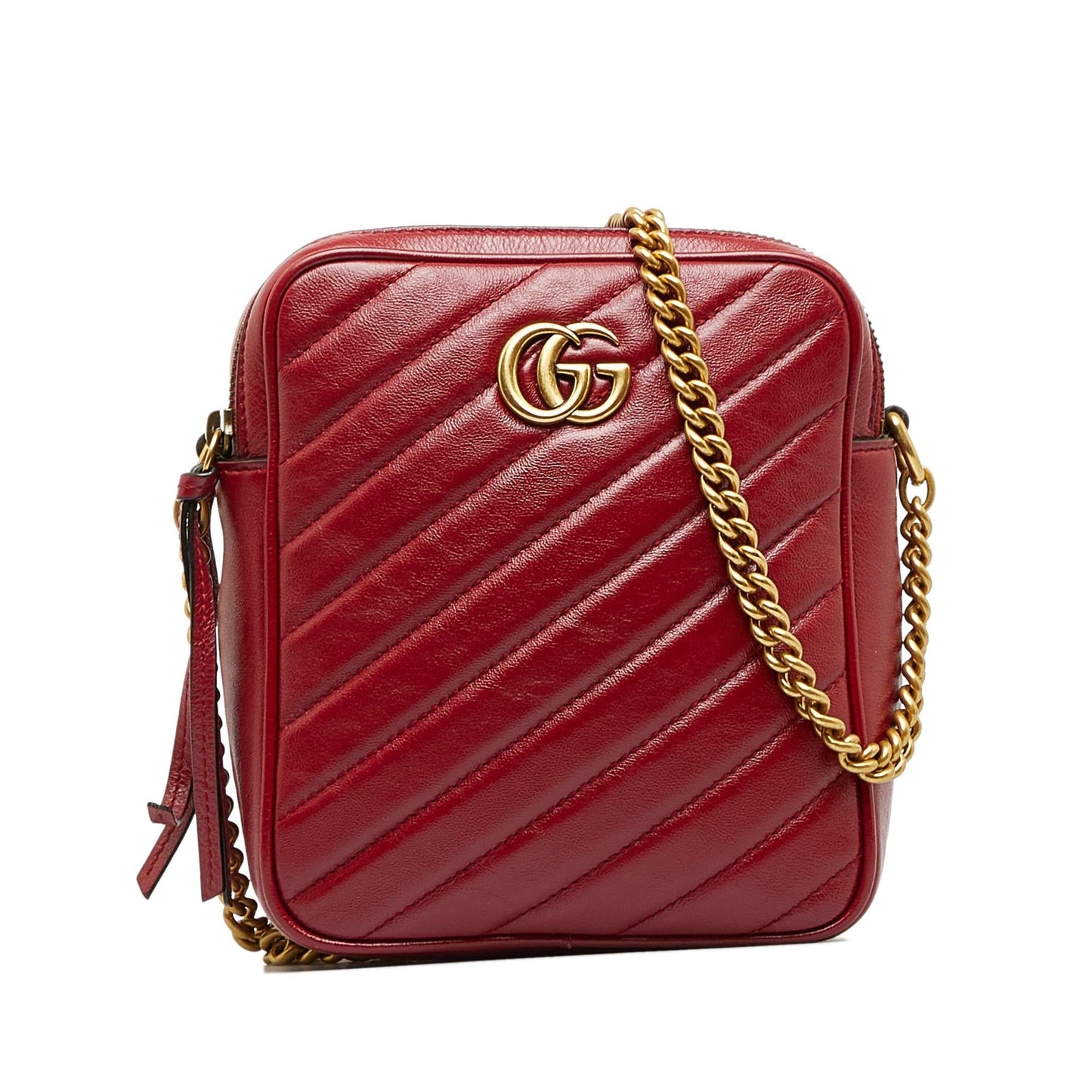 Gucci GG Marmont Double Zip Camera Calf Red Crossbody Bag Shg Mclmnu