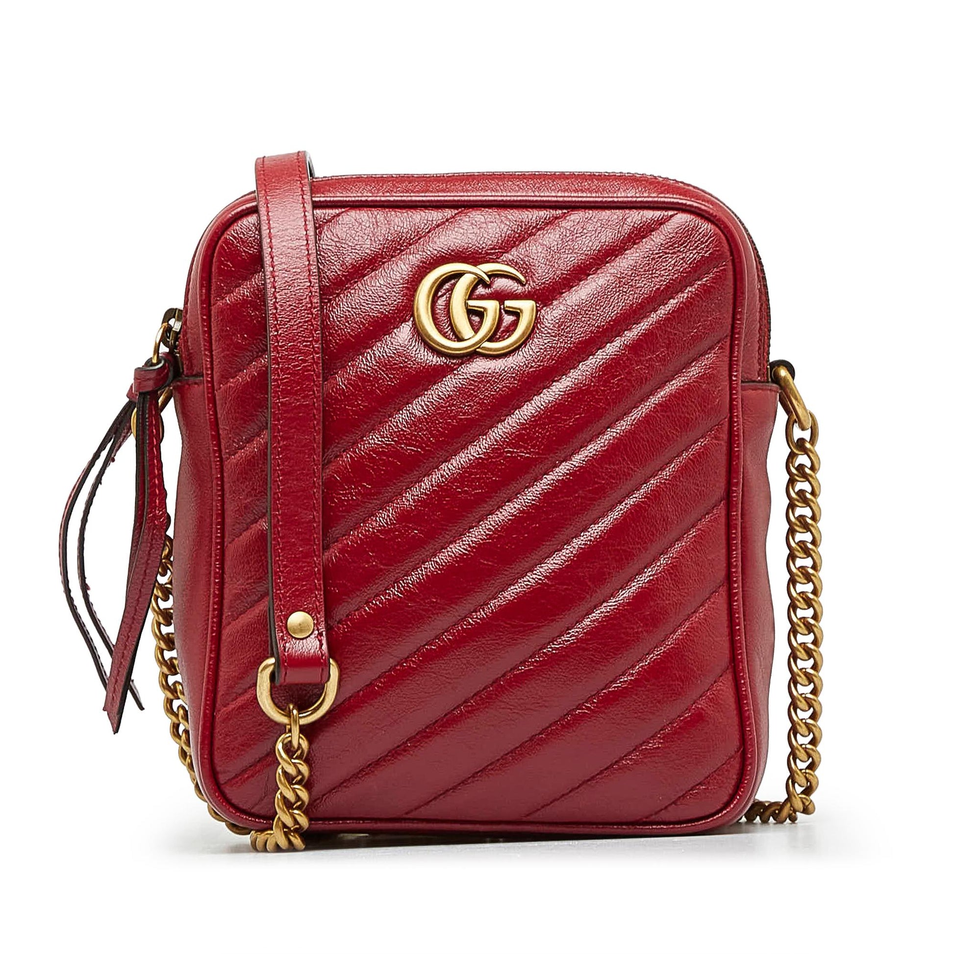 Gucci GG Marmont Double Zip Camera Calf Red Crossbody Bag Shg B9Hwew
