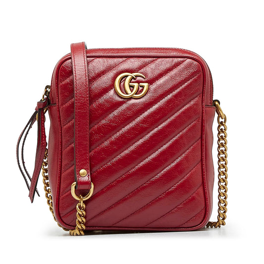 Gucci GG Marmont Double Zip Camera Calf Red Crossbody Bag Shg B9Hwew