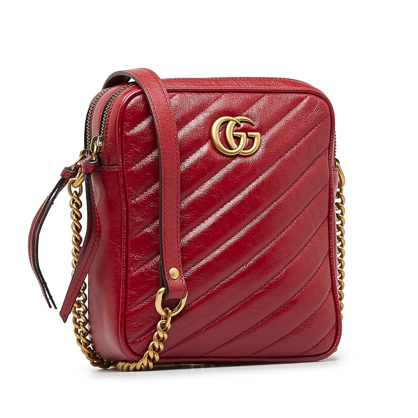 Gucci GG Marmont Double Zip Camera Calf Red Crossbody Bag Shg B9Hwew