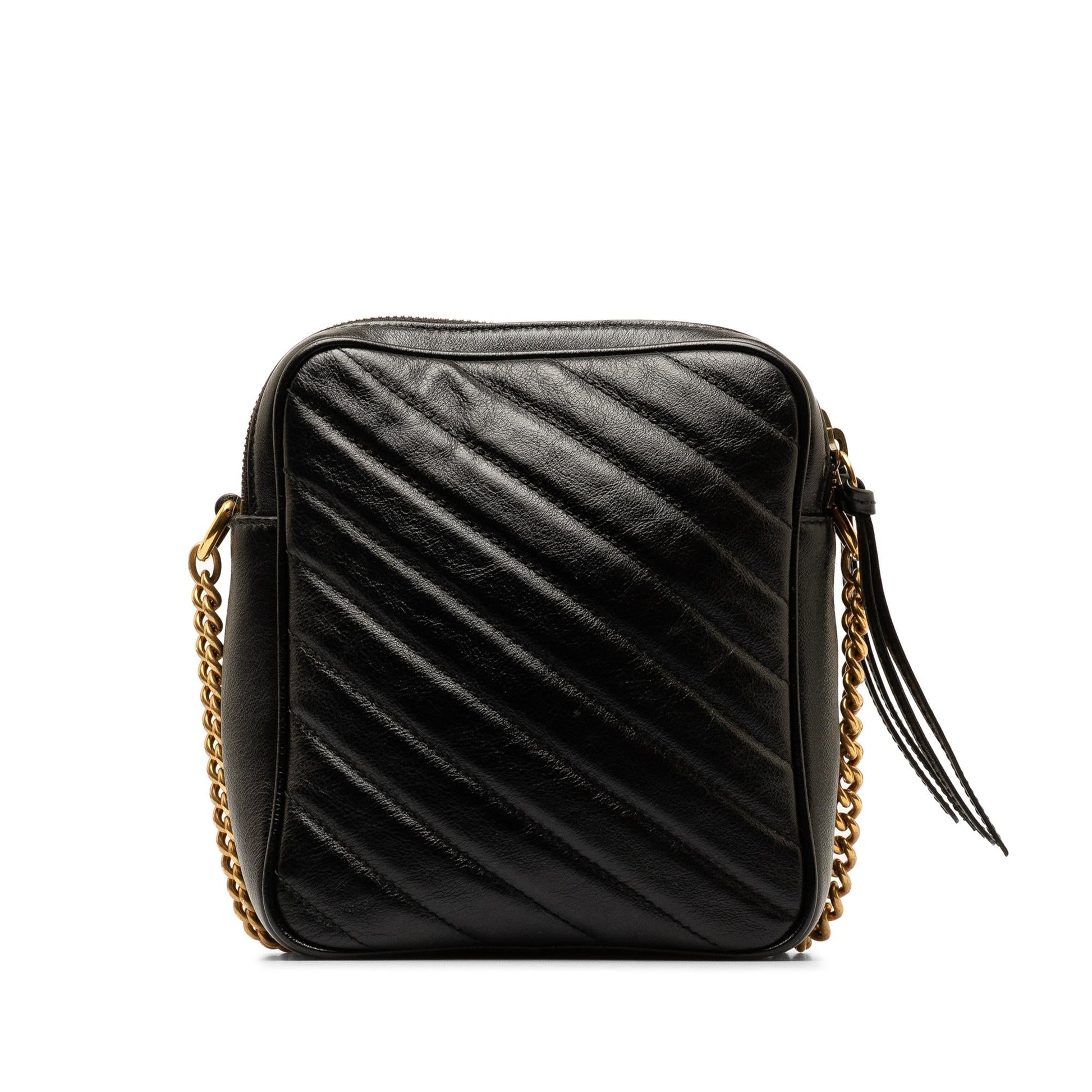 Gucci GG Marmont Double Zip Camera Calf Black Crossbody Bag