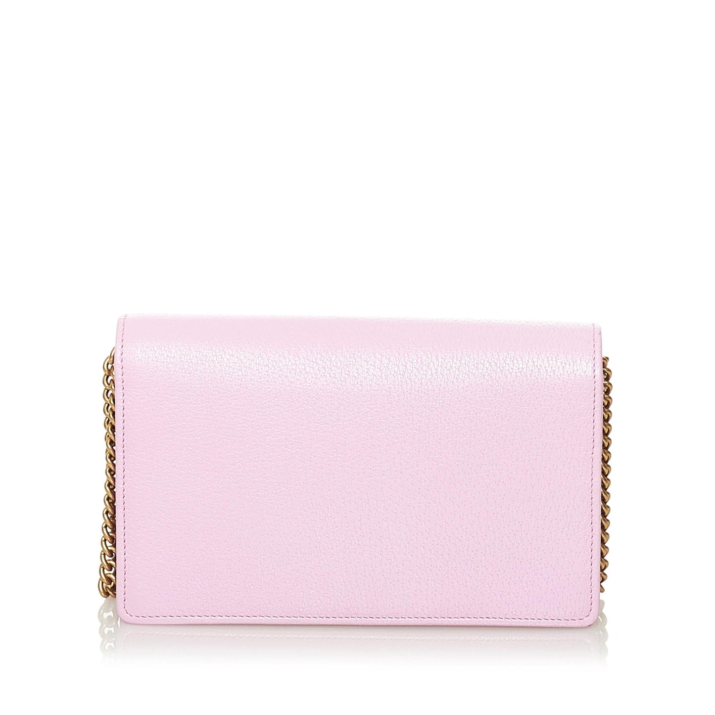 Gucci GG Marmont Embellished Wallet On Calf Pink Chain Crossbody Bag Chain Shg