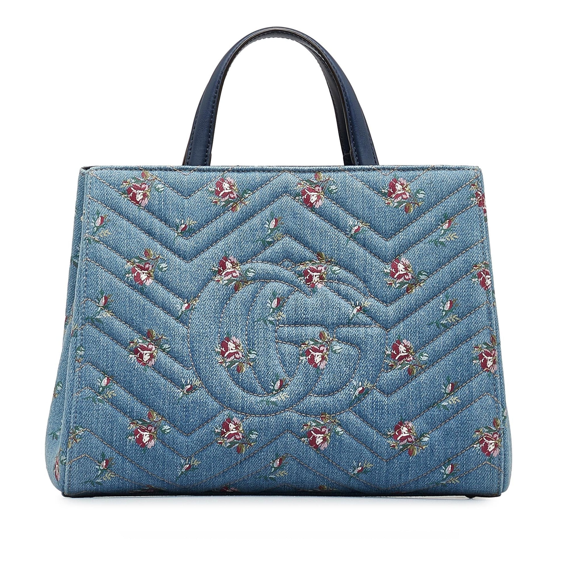 Gucci GG Marmont Flora SHG-dKHQjj Denim Blue Satchel Bag
