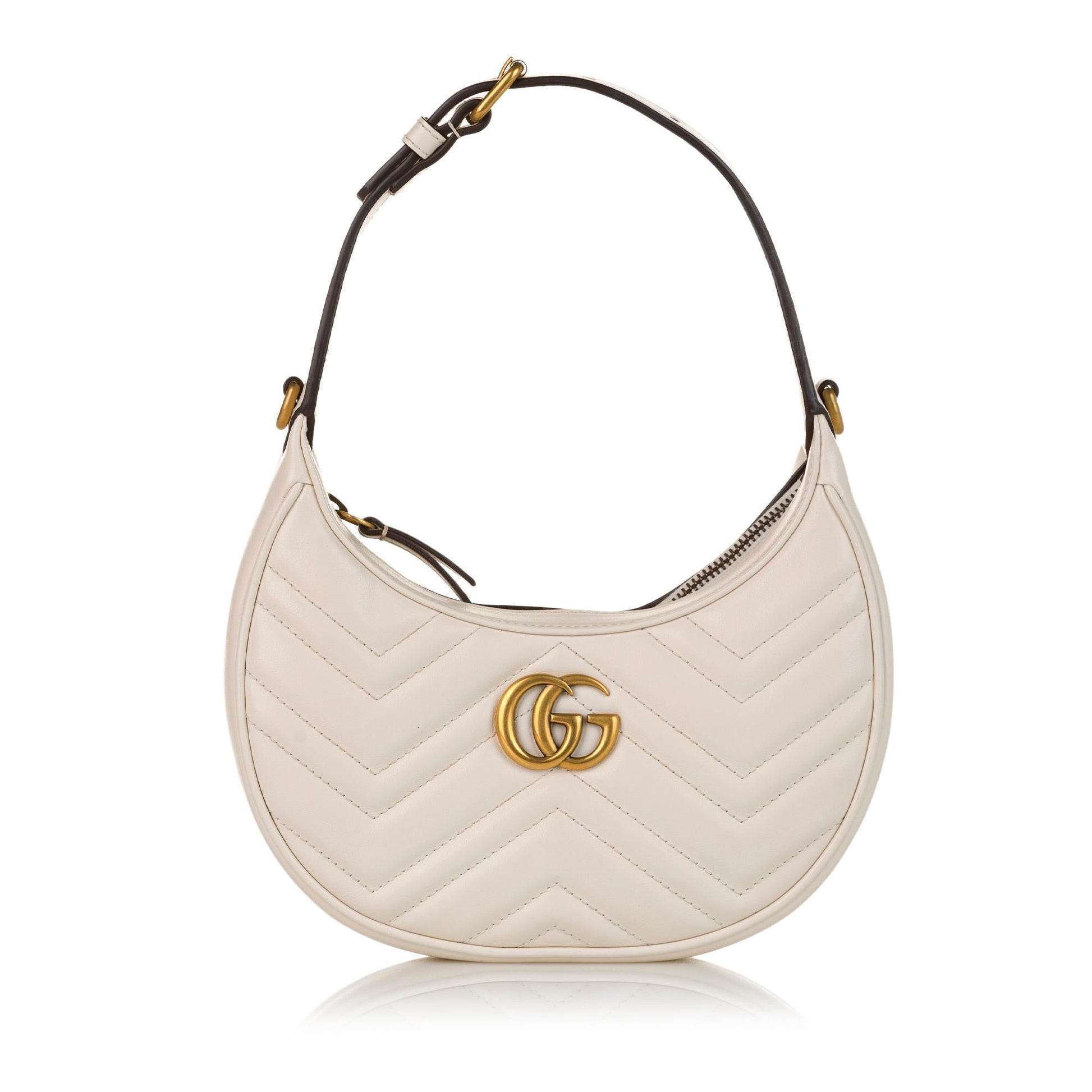 Gucci GG Marmont Half Moon Shaped Matelasse Leather White Satchel Bag