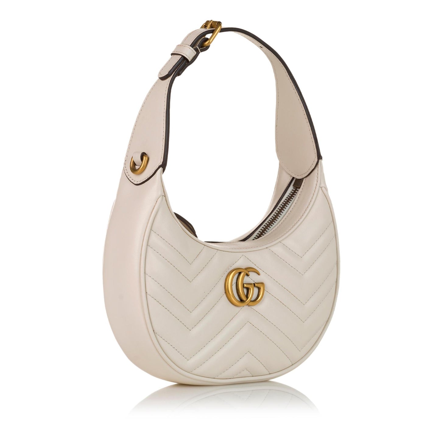Gucci GG Marmont Half Moon Shaped Matelasse Leather White Satchel Bag