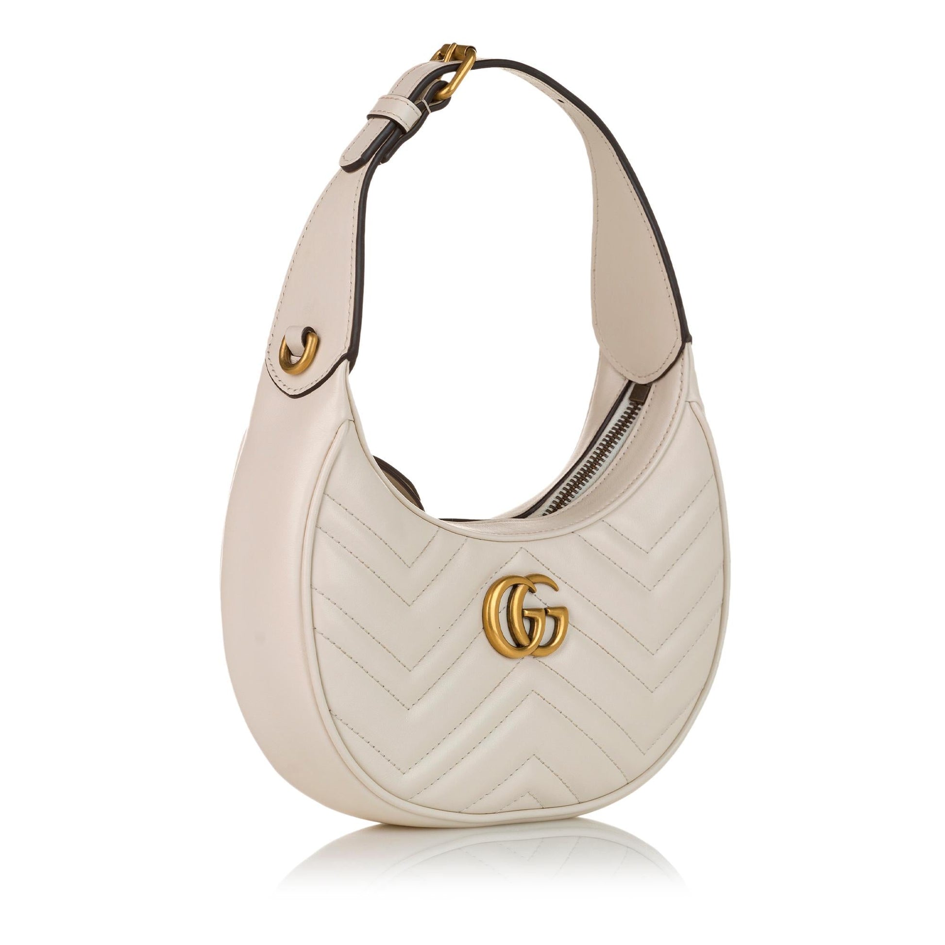Gucci GG Marmont Half Moon Shaped Matelasse Leather White Satchel Bag