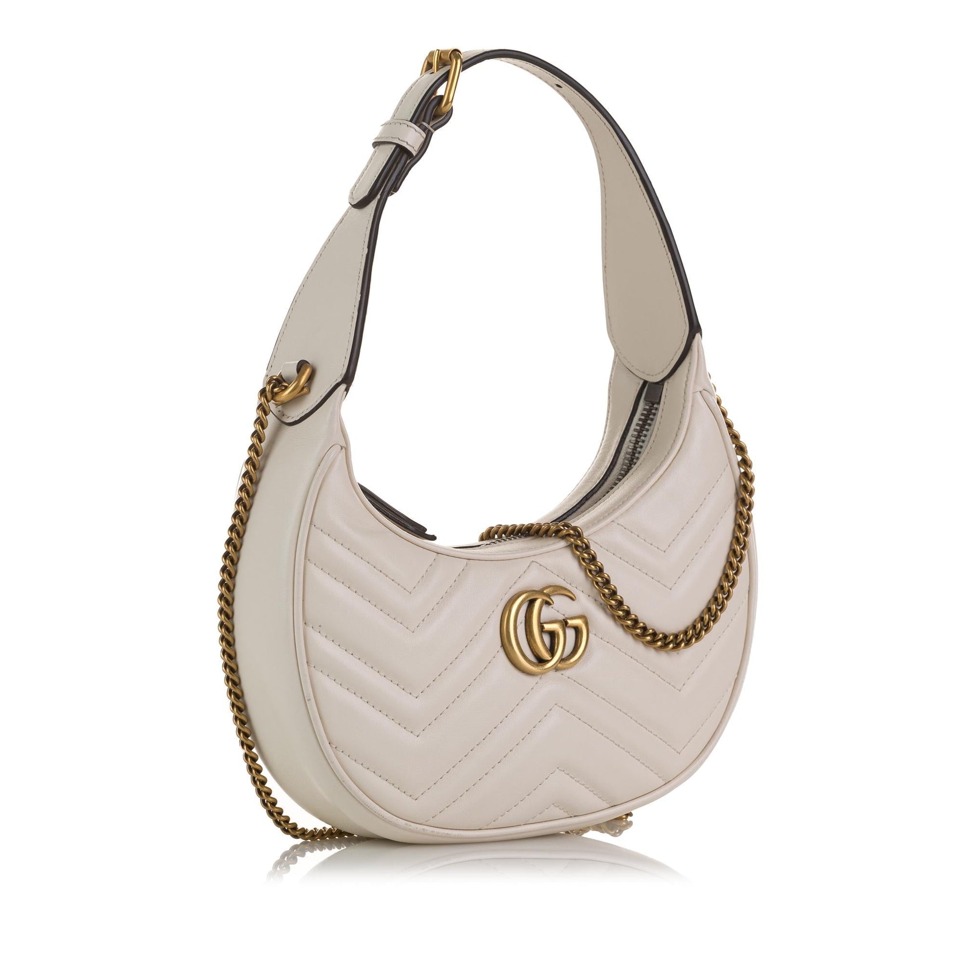 Gucci GG Marmont Half Moon Shaped Calf White Mini Satchel Bag