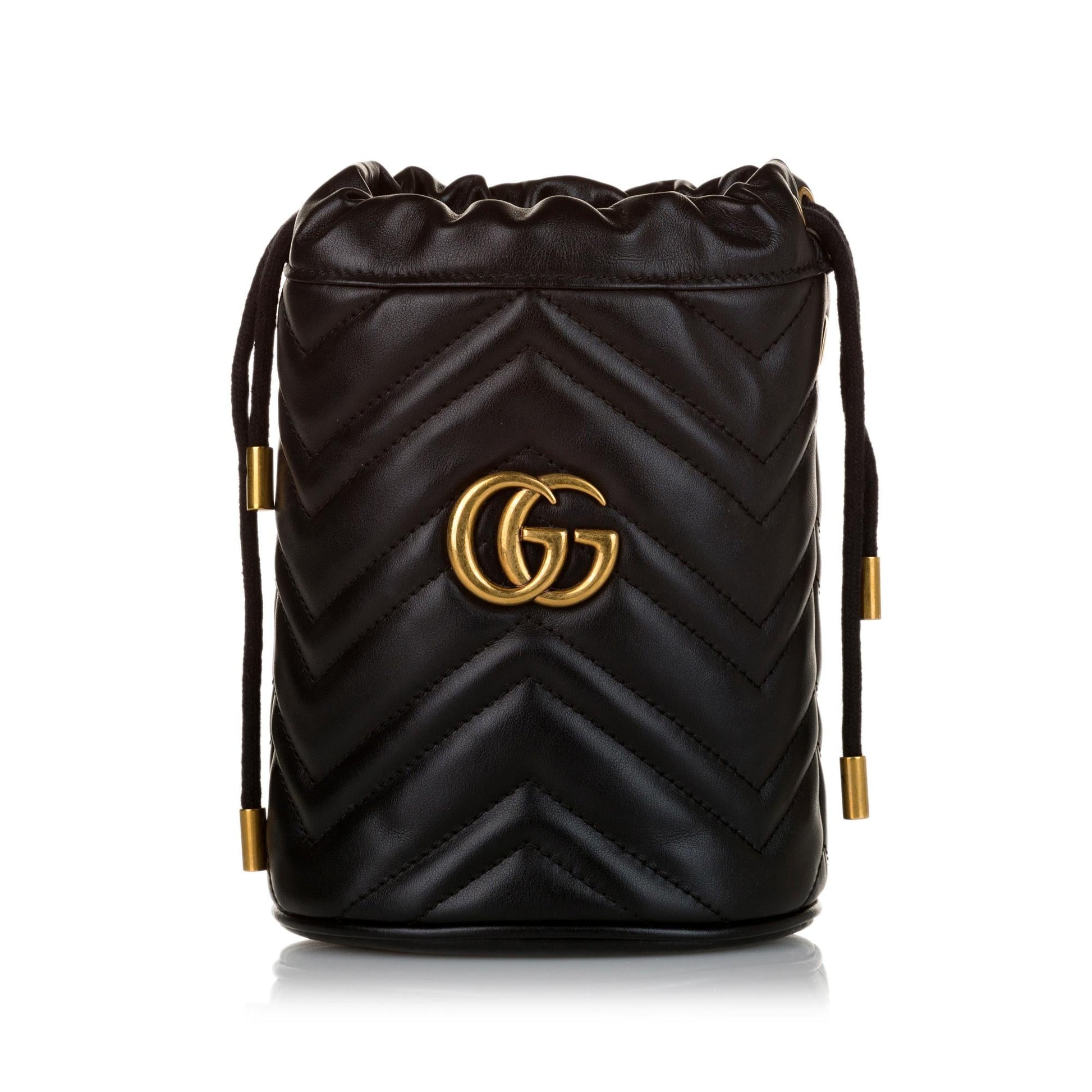 Gucci GG Marmont Bucket SHG Leather Calf Black Chain Crossbody Bag