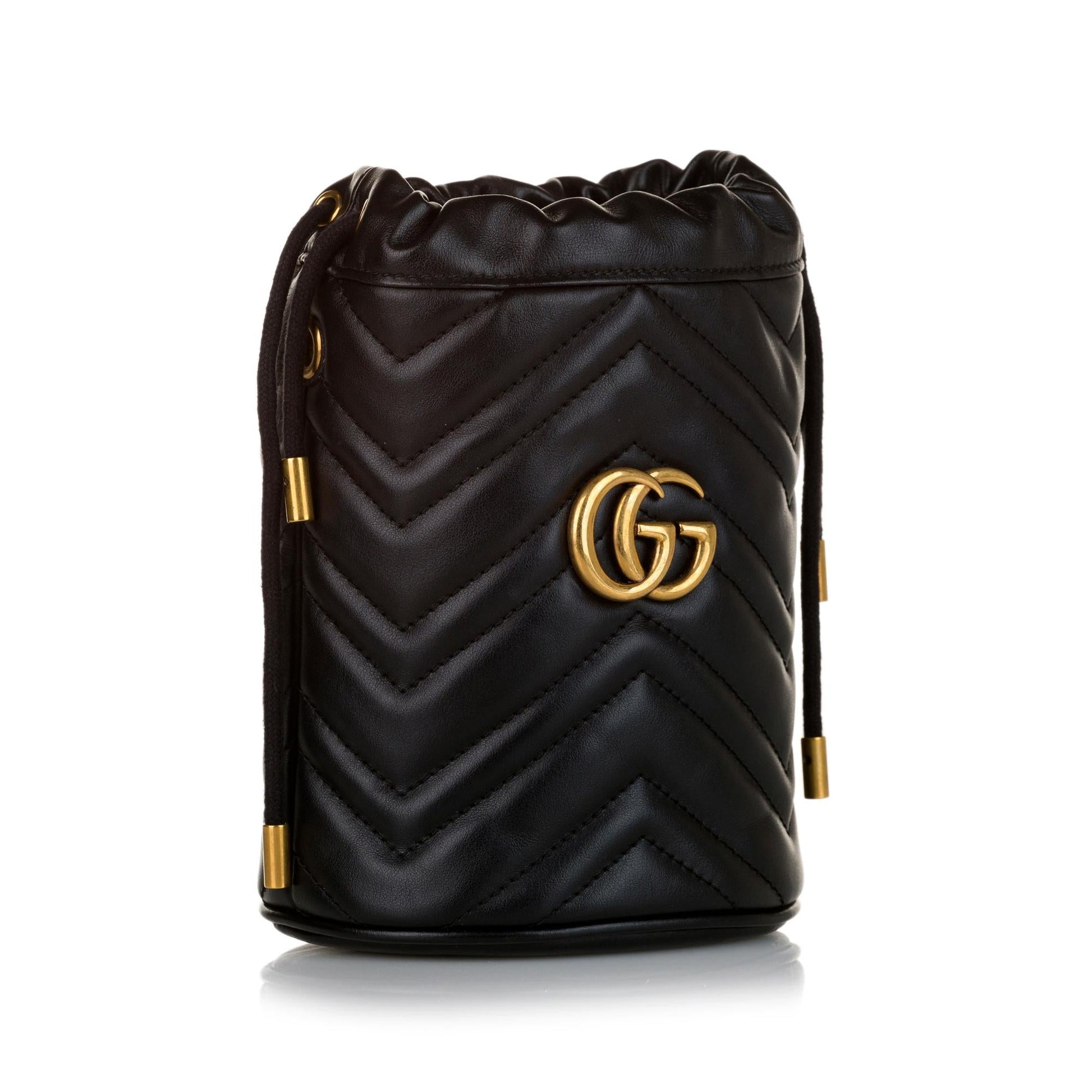Gucci GG Marmont Bucket SHG Leather Calf Black Chain Crossbody Bag
