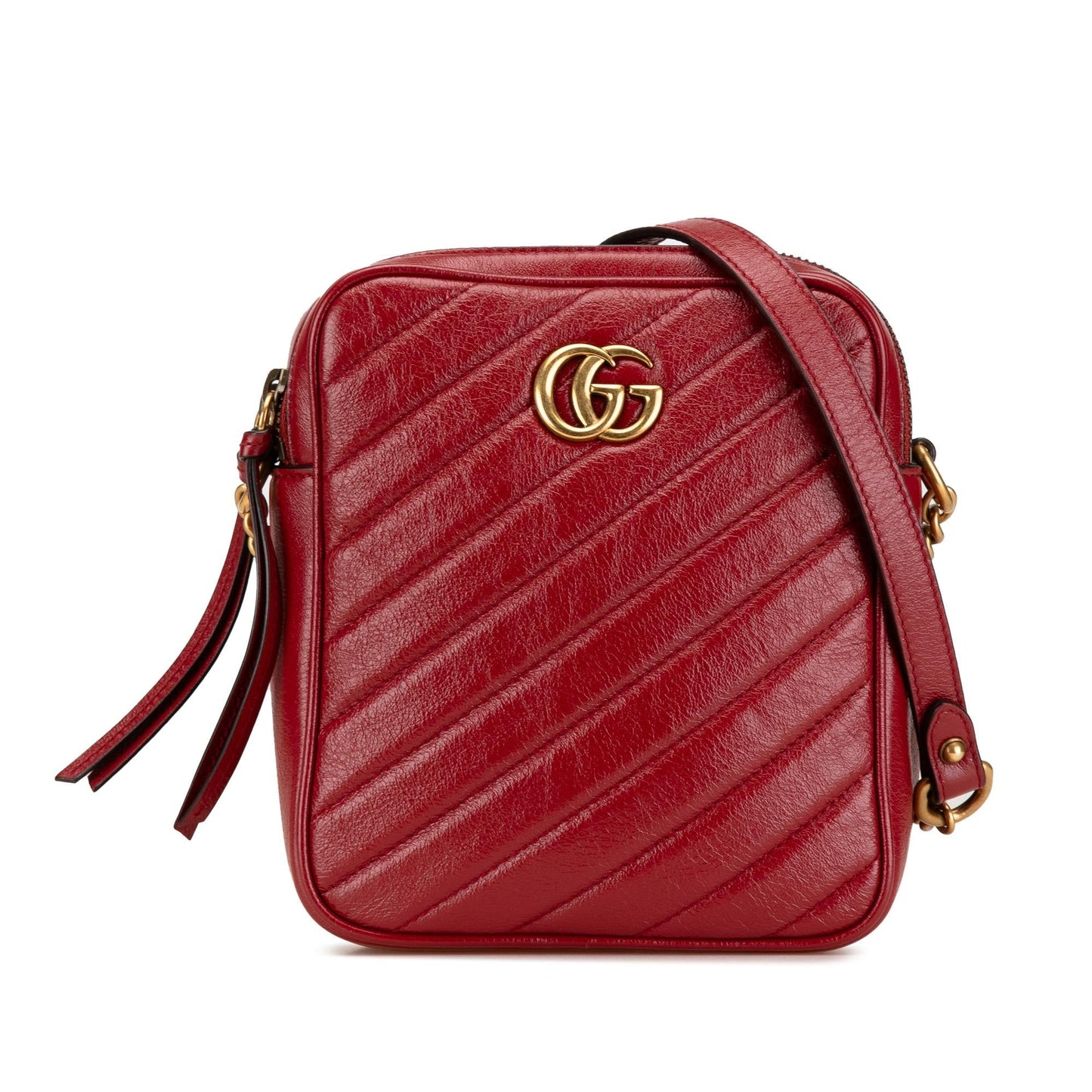 Gucci GG Marmont Double Zip Matelasse Leather Calf Red Crossbody Bag