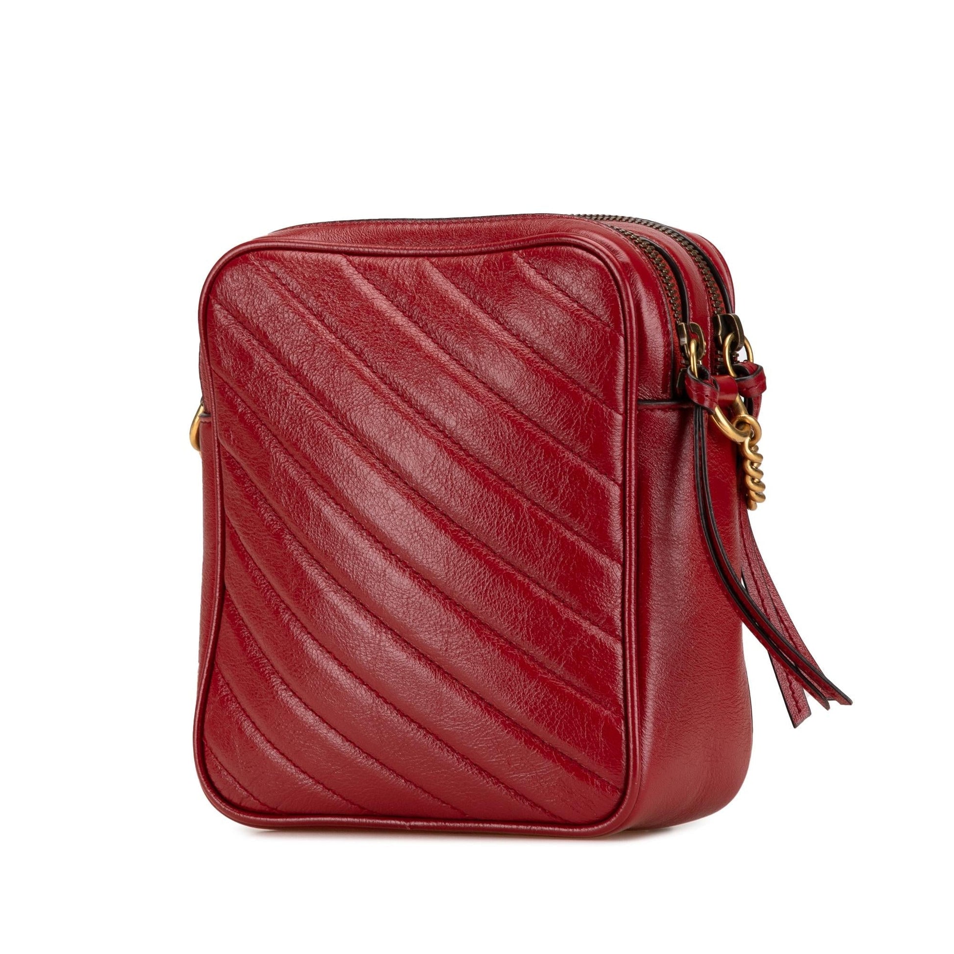 Gucci GG Marmont Double Zip Matelasse Leather Calf Red Crossbody Bag