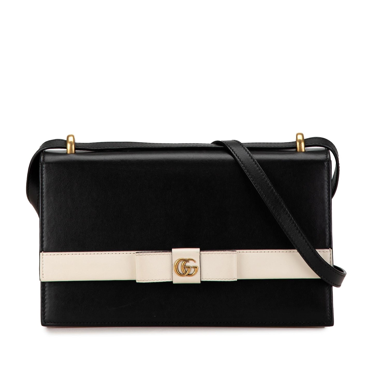 Gucci GG Marmont Ribbon SHG-8Fv04O Leather Calf Black White Crossbody Bag