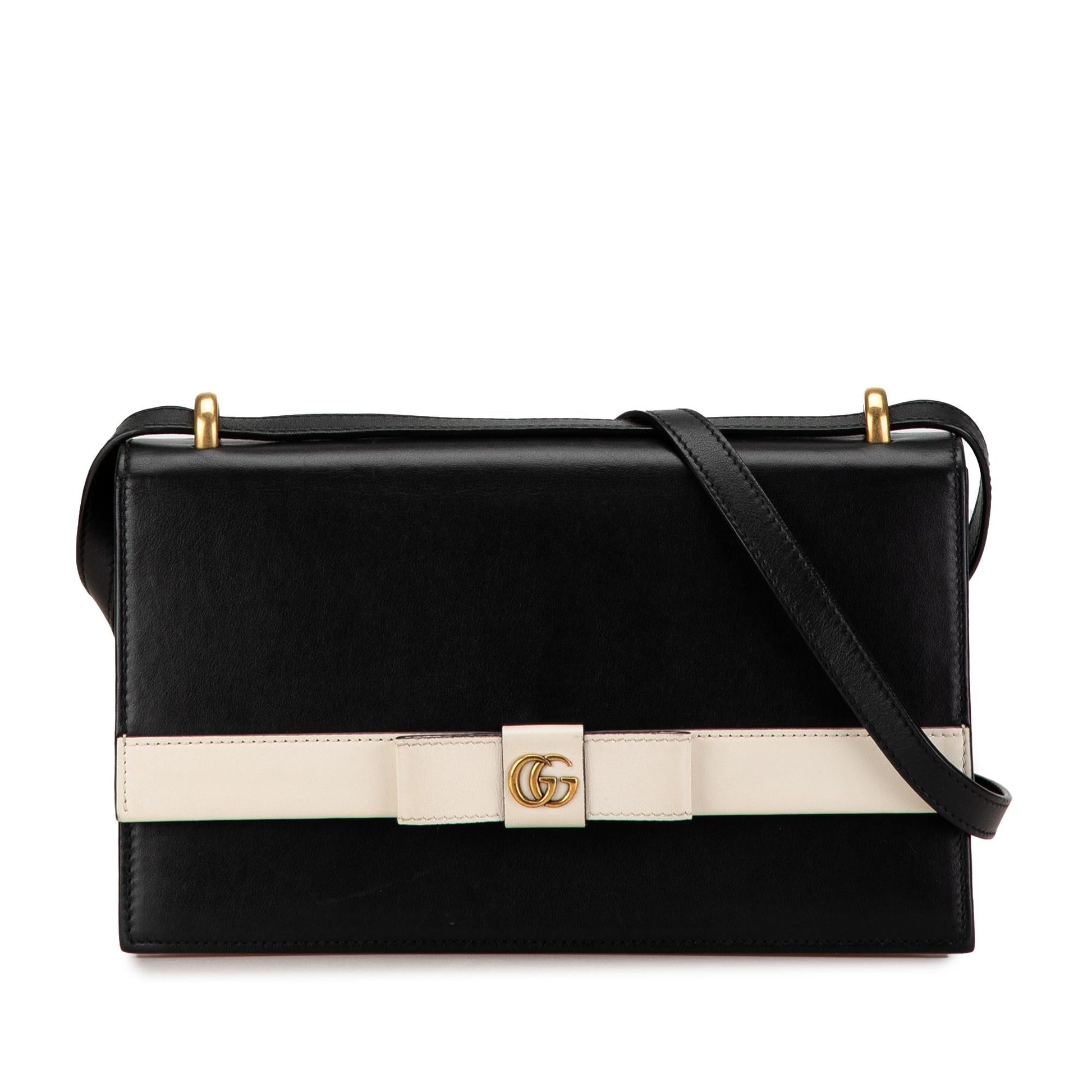 Gucci GG Marmont Ribbon SHG-8Fv04O Leather Calf Black White Crossbody Bag