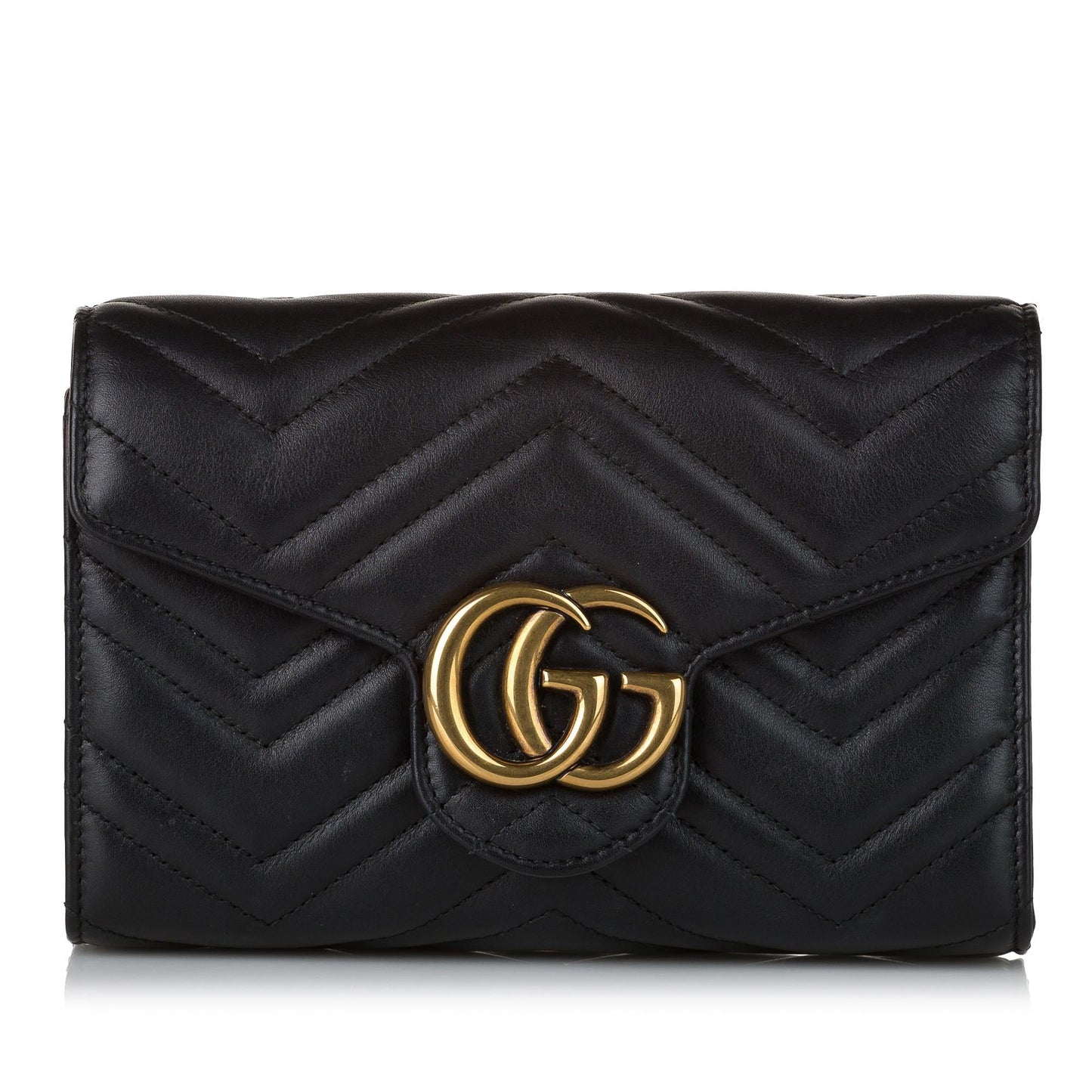 Gucci GG Marmont Wallet On SHG Leather Calf Black Chain Crossbody Bag Chain Shg