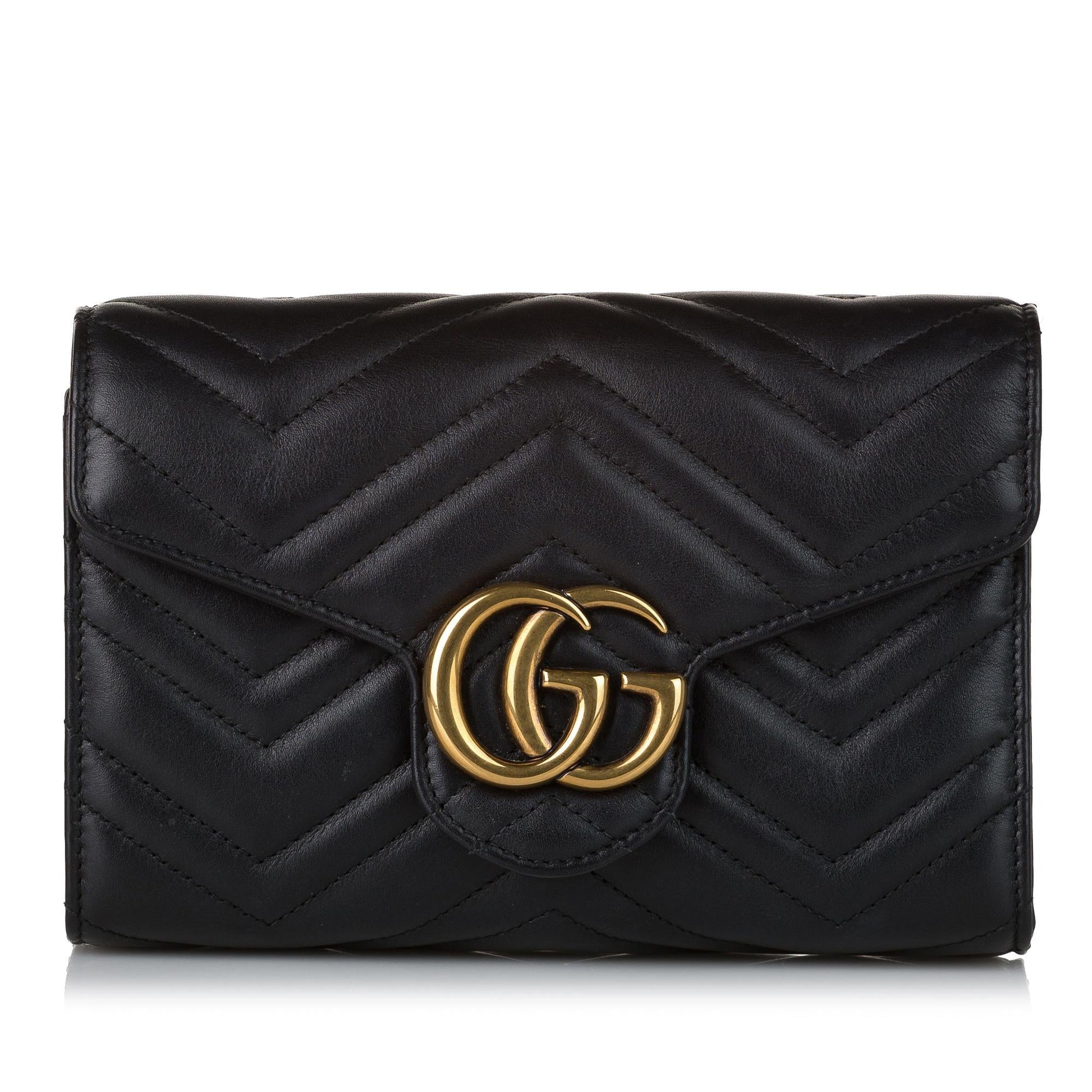 Gucci GG Marmont Wallet On SHG Leather Calf Black Chain Crossbody Bag Chain Shg