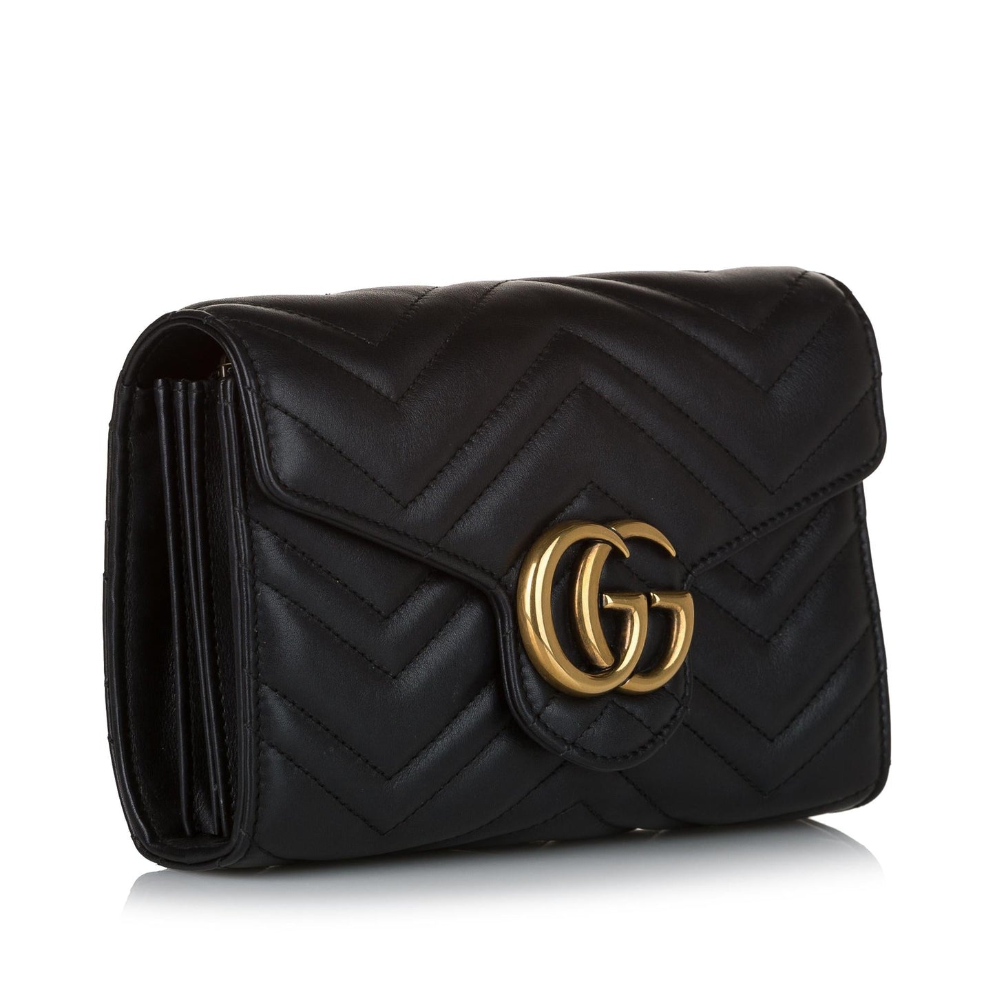 Gucci GG Marmont Wallet On SHG Leather Calf Black Chain Crossbody Bag Chain Shg