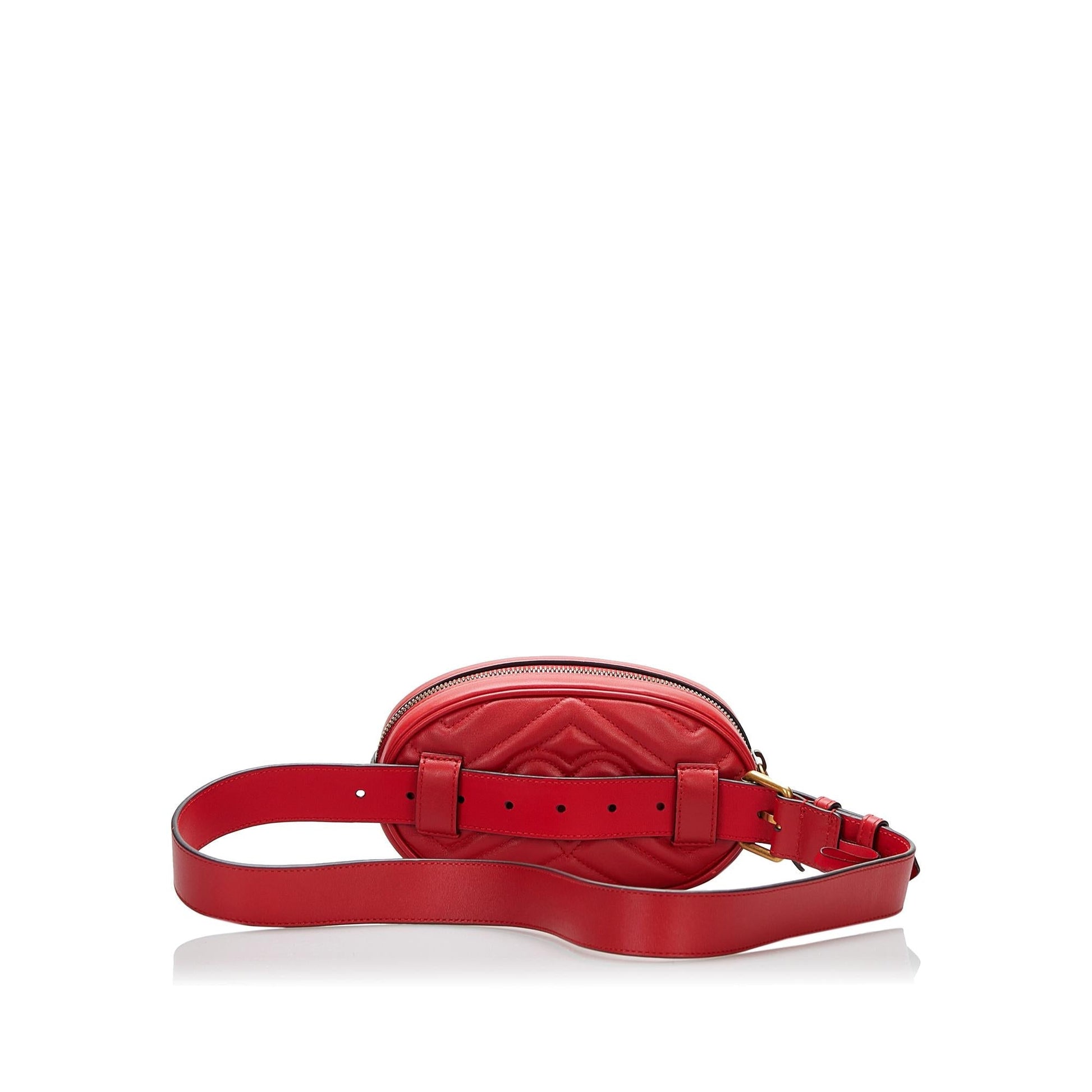 Gucci GG Marmont Belt SHG-O8LhMP Matelasse Calf Red Accessory