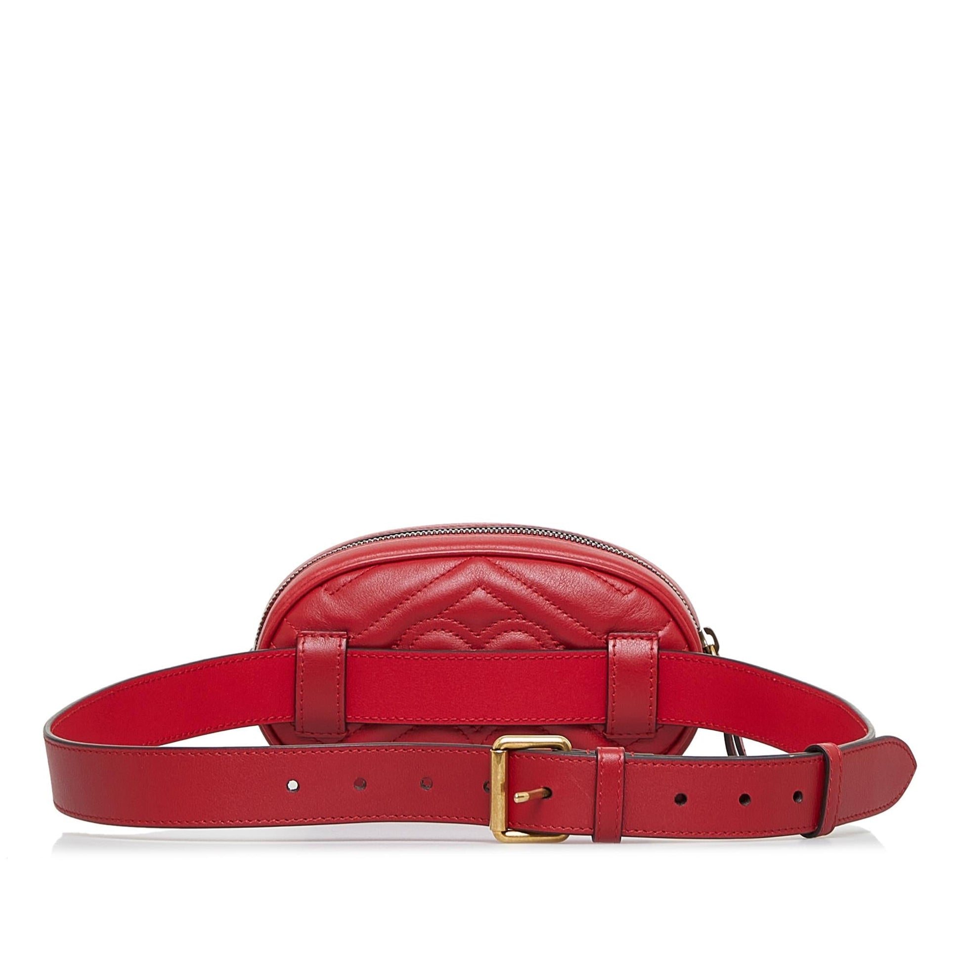 Gucci GG Marmont Belt SHG-rueAua Matelasse Calf Red Accessory