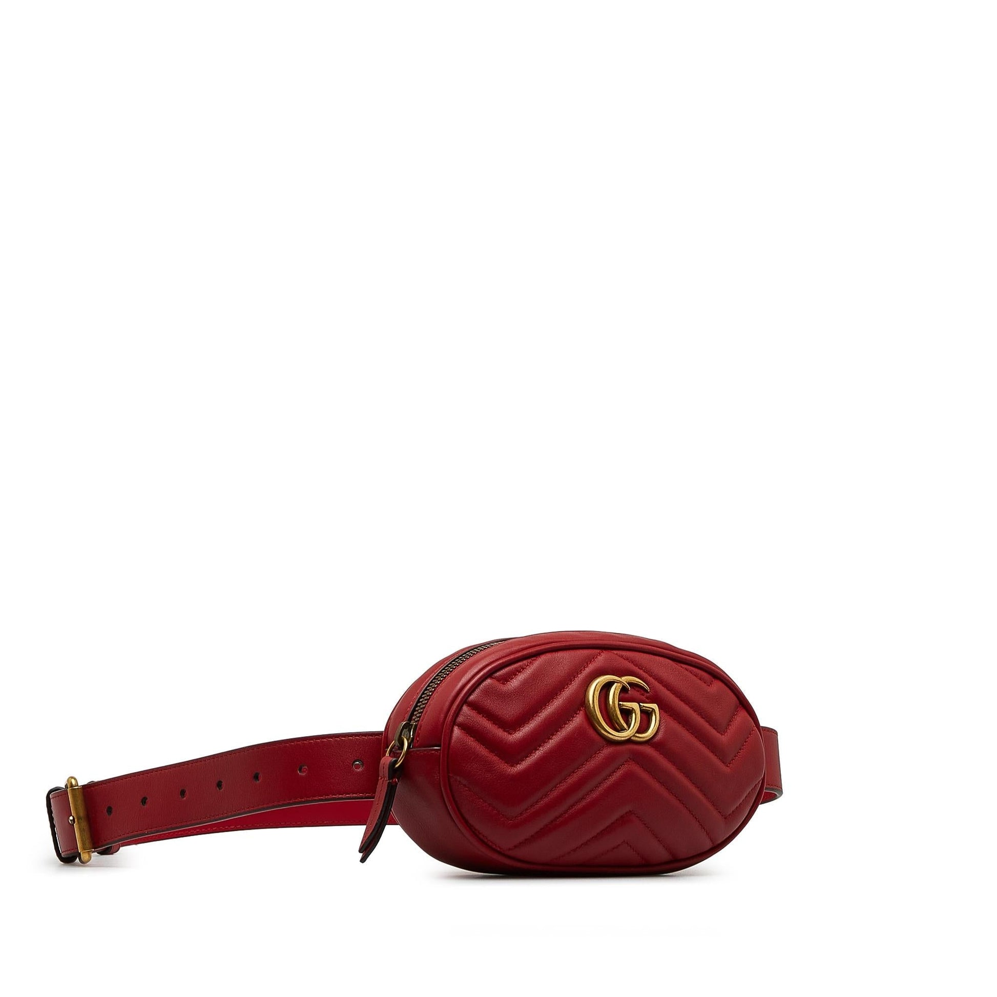 Gucci GG Marmont Belt SHG-p7RawW Matelasse Calf Red Accessory