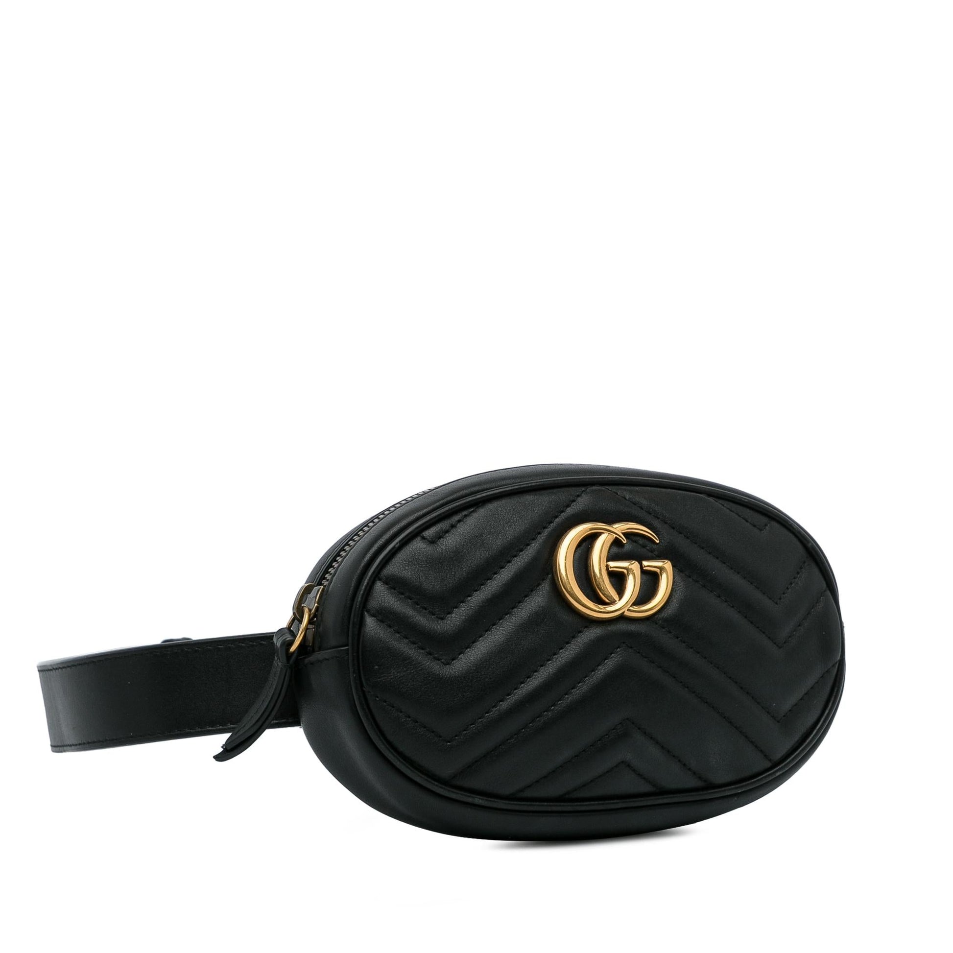 Gucci GG Marmont Belt SHG-NixrlN Matelasse Calf Black Accessory