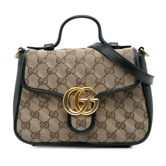 Gucci GG Marmont Top Handle Matelasse Canvas Calf Brown Satchel Bag