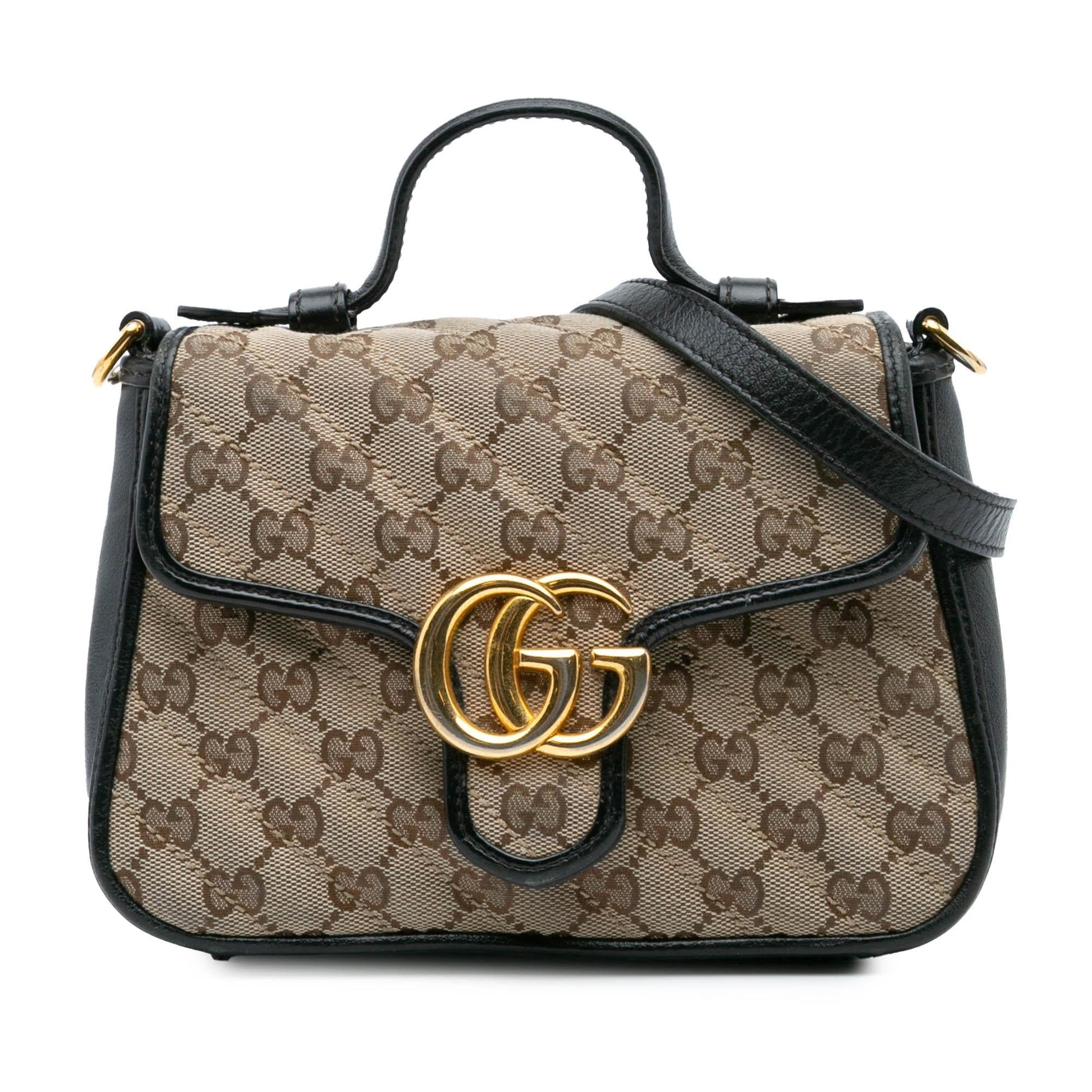 Gucci GG Marmont Top Handle Matelasse Canvas Calf Brown Satchel Bag Bag 1