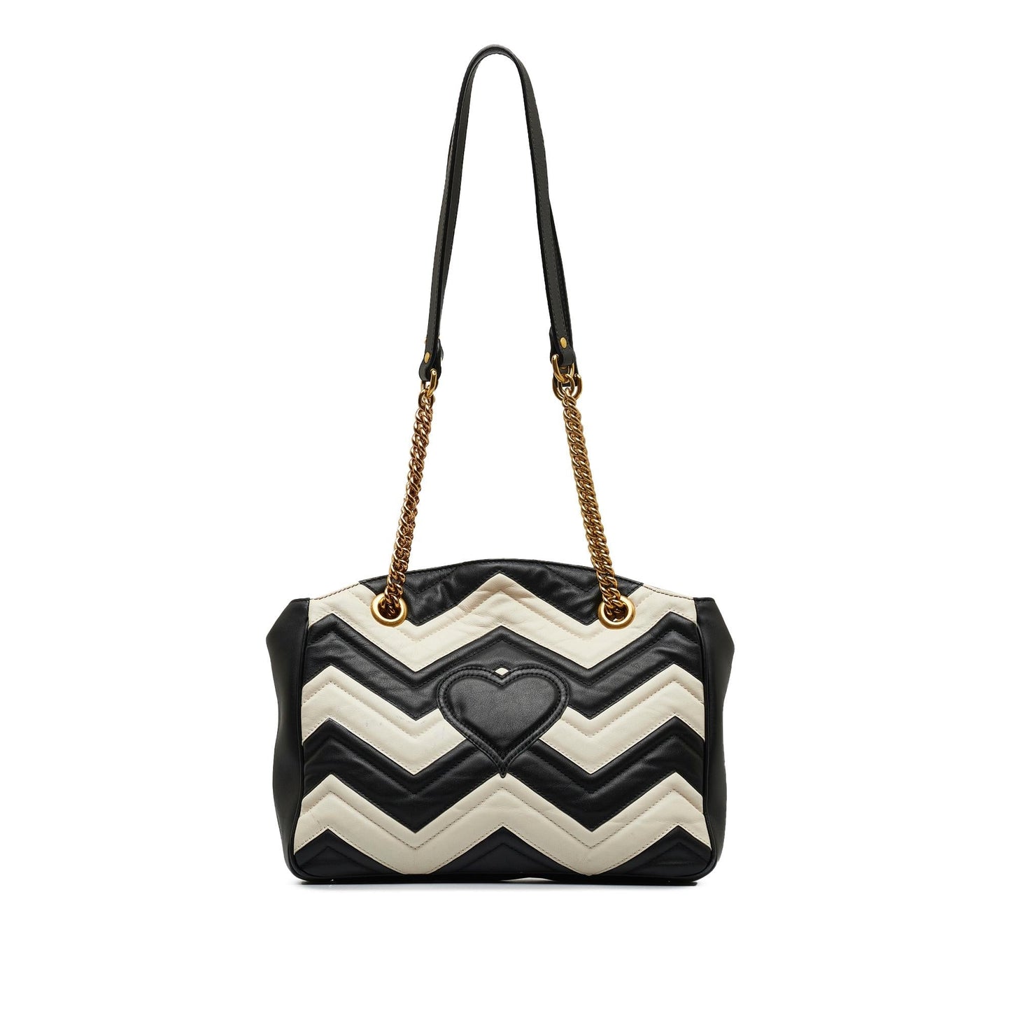 Gucci GG Marmont Chain SHG-GMyiRZ Matelasse Calf Black White Shoulder Bag