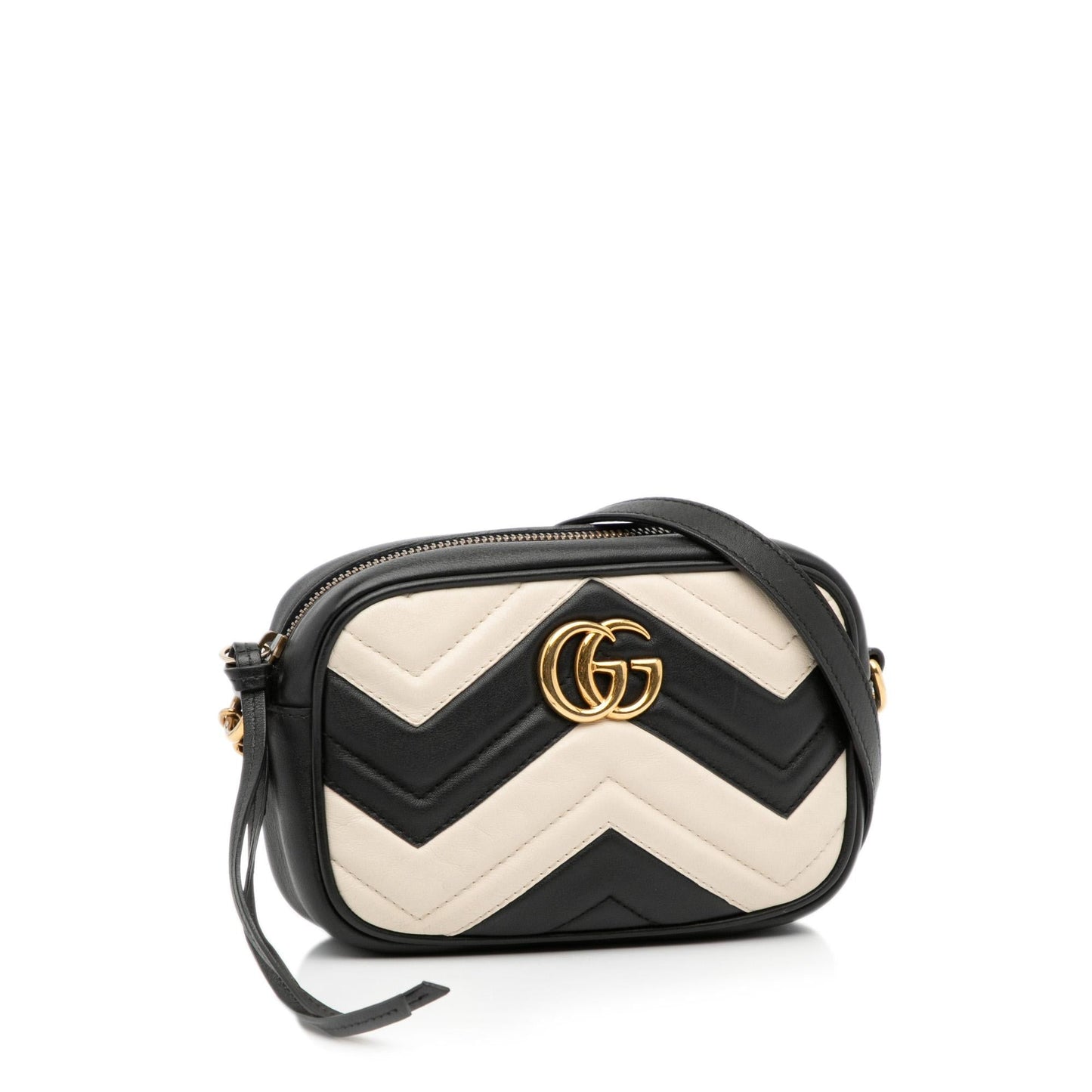 Gucci GG Marmont SHG-xvPkJi Matelasse Calf Black White Crossbody Bag