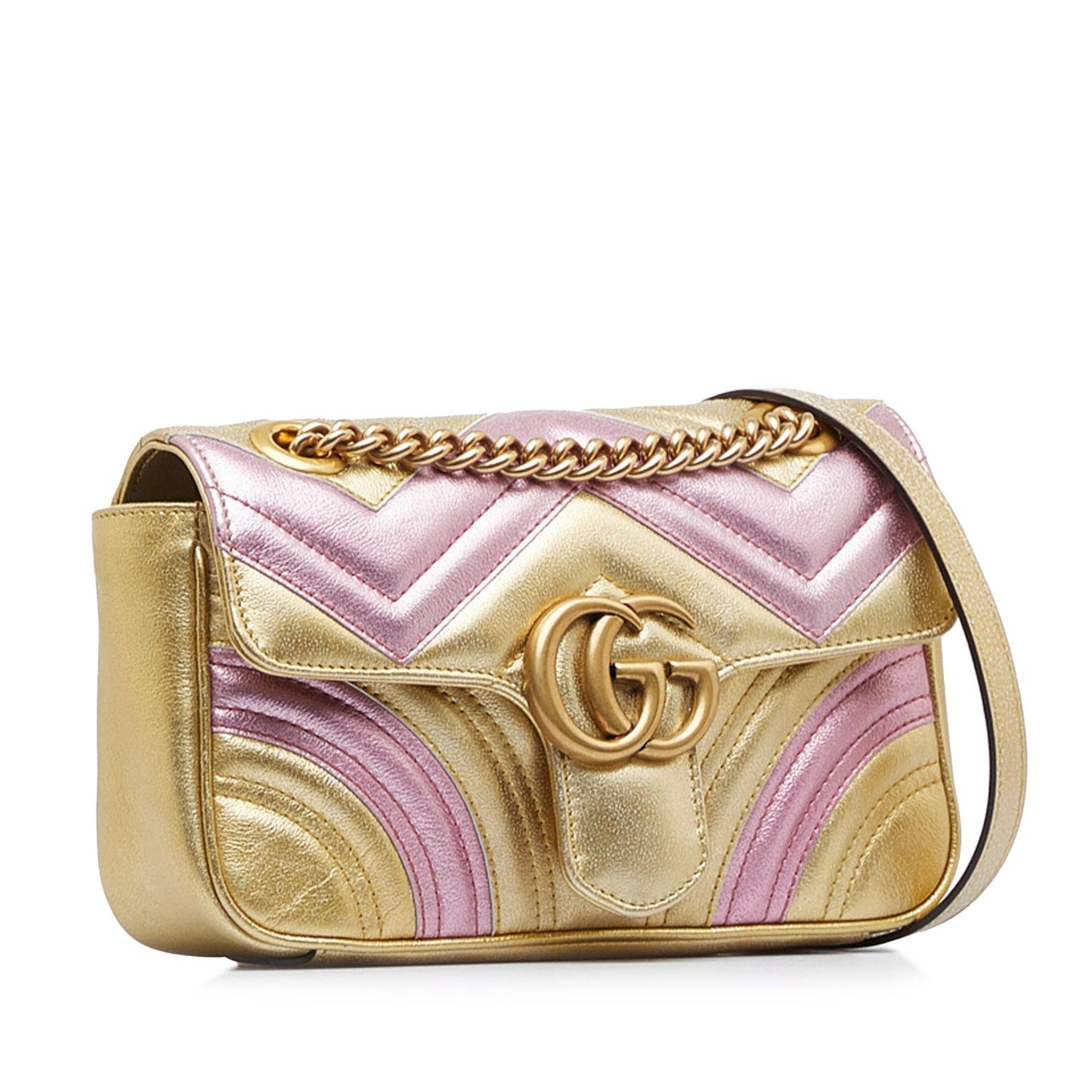 Gucci GG Marmont SHG-IzbFlG Matelasse Calf Gold Crossbody Bag