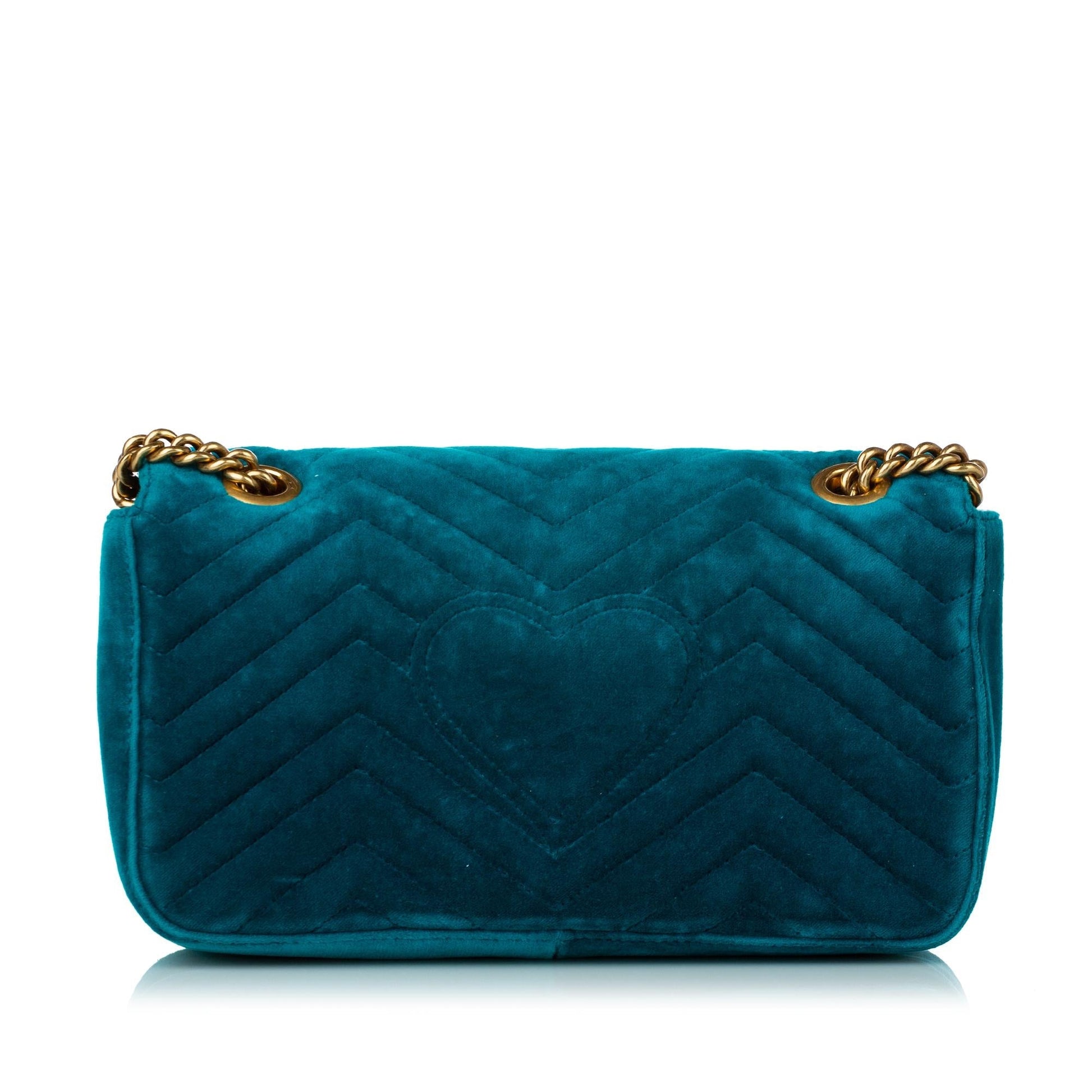 Gucci GG Marmont Embellished Velvet SHG Matelasse Blue Crossbody Bag