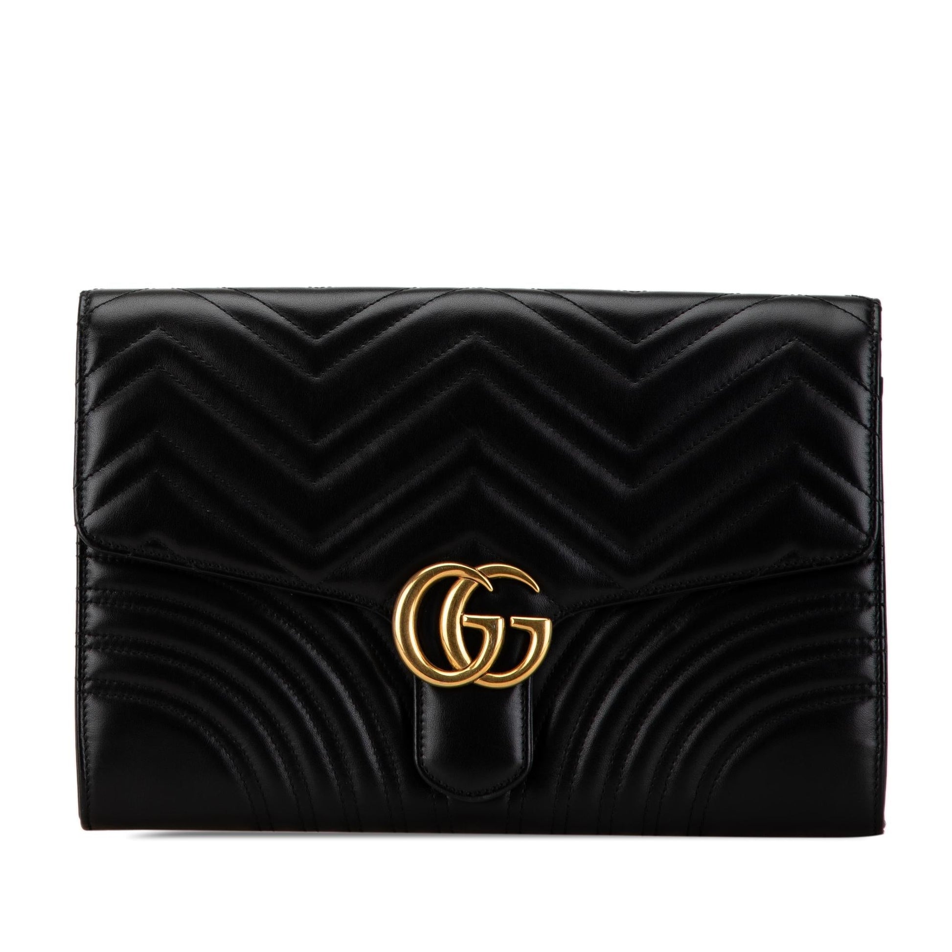 Gucci GG Marmont Flap SHG-WIIc7g Matelasse Leather Calf Black Clutch Bag