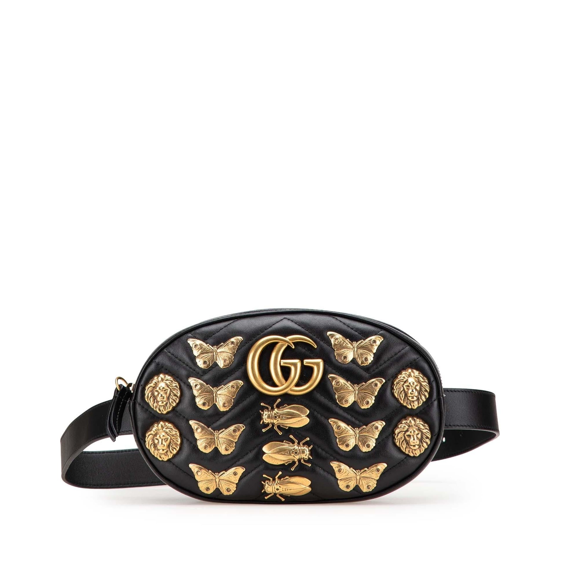 Gucci GG Marmont Animalier Belt Matelasse Leather Calf Black Accessory