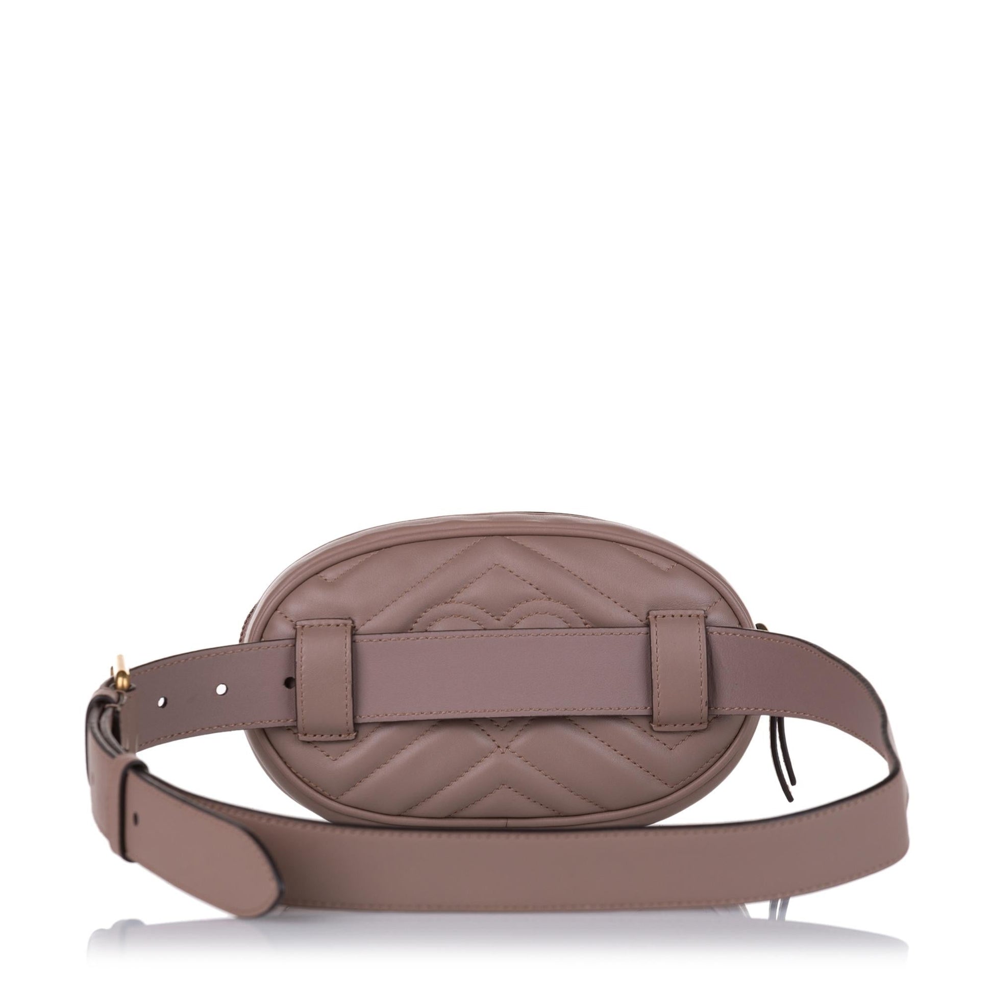 Gucci GG Marmont Belt SHG-pWmlJw Matelasse Leather Calf Brown Accessory