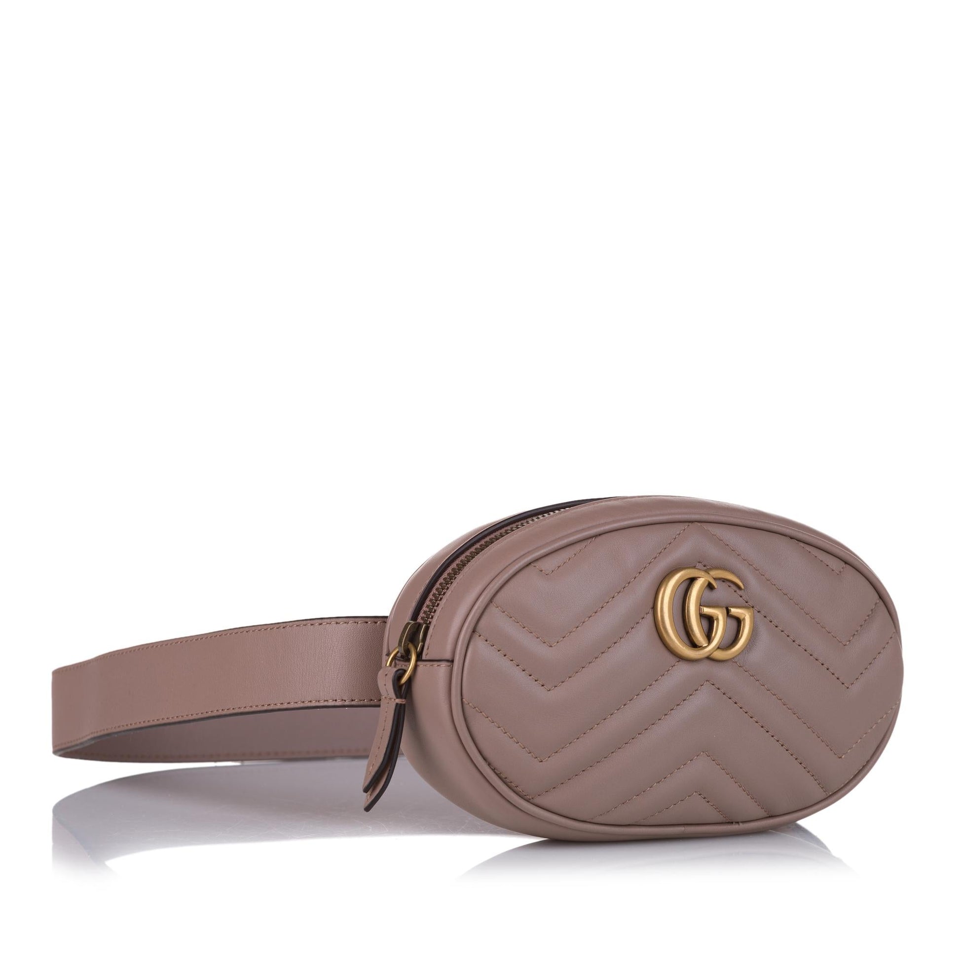 Gucci GG Marmont Belt SHG-pWmlJw Matelasse Leather Calf Brown Accessory