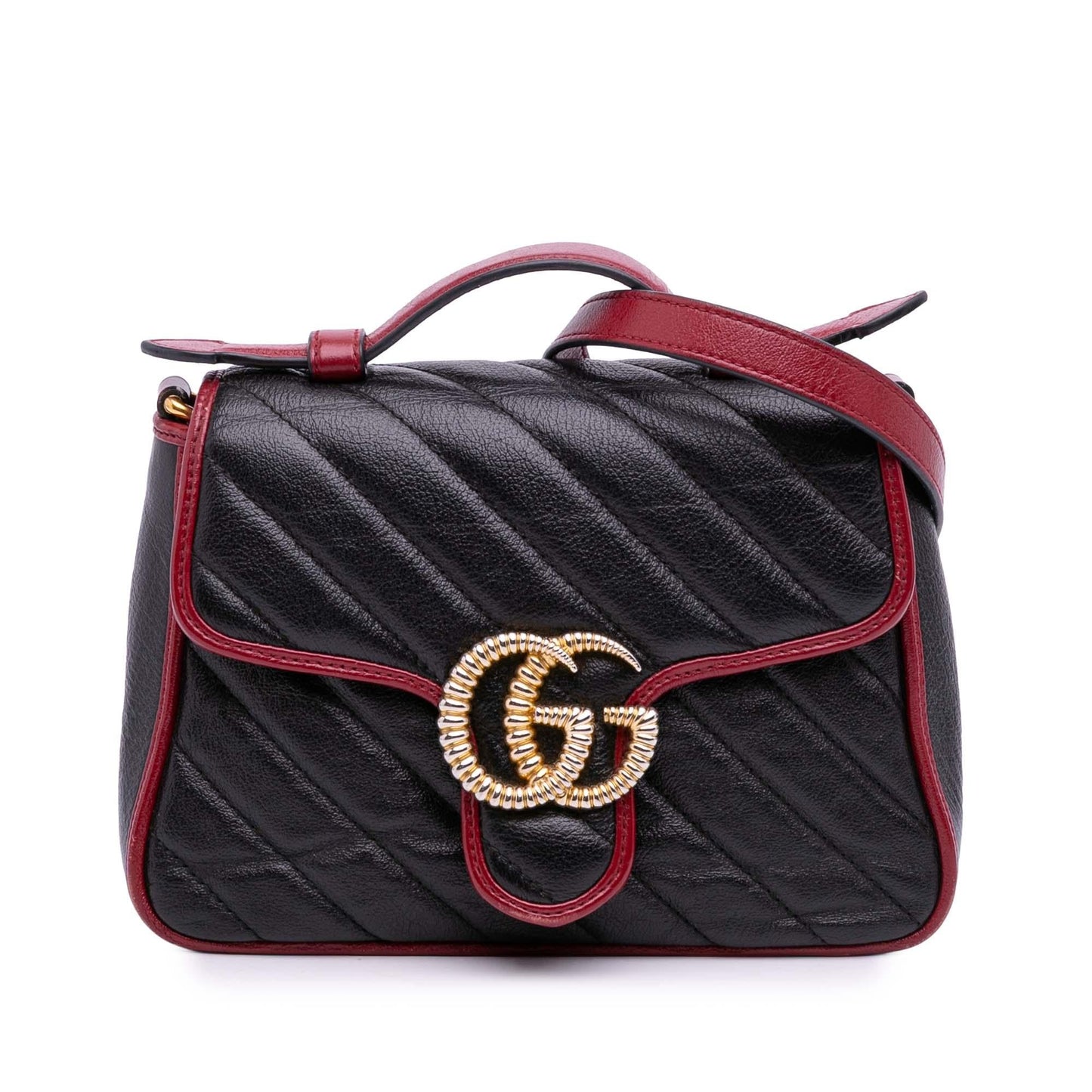 Gucci GG Marmont Torchon Top Handle Matelasse Leather Calf Black Satchel Bag