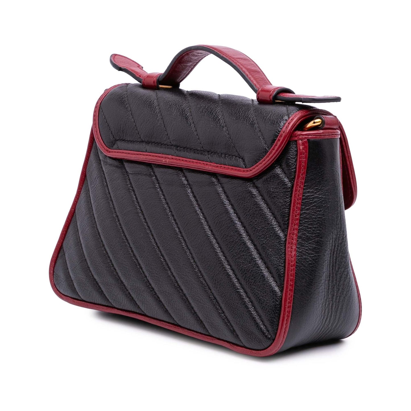 Gucci GG Marmont Torchon Top Handle Matelasse Leather Calf Black Satchel Bag